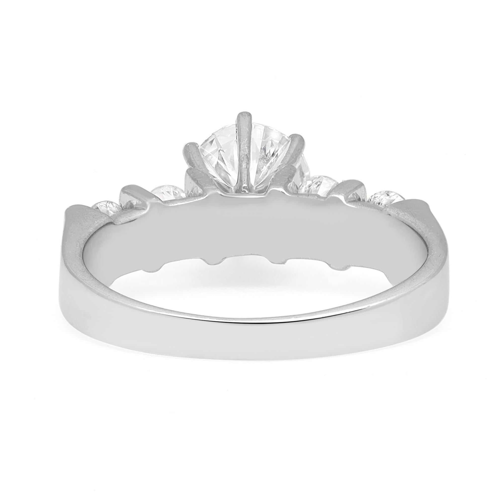 Modern Rachel Koen 1.35Cttw Round Cut Diamond Engagement Ring 14K White Gold Size 5.75 For Sale
