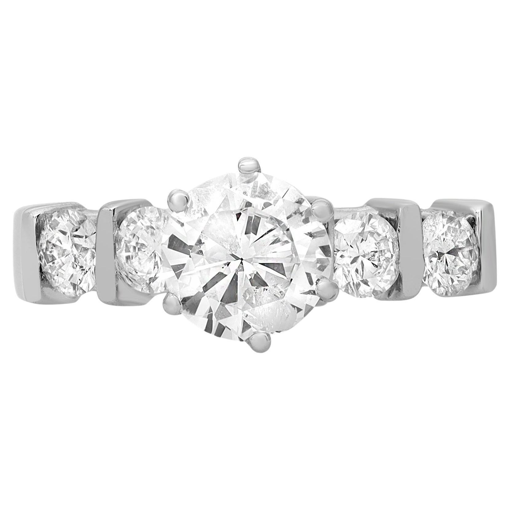 Rachel Koen Bague de fiançailles en or blanc 14 carats avec diamant taille ronde de 1,35 carat, taille 5,75 en vente