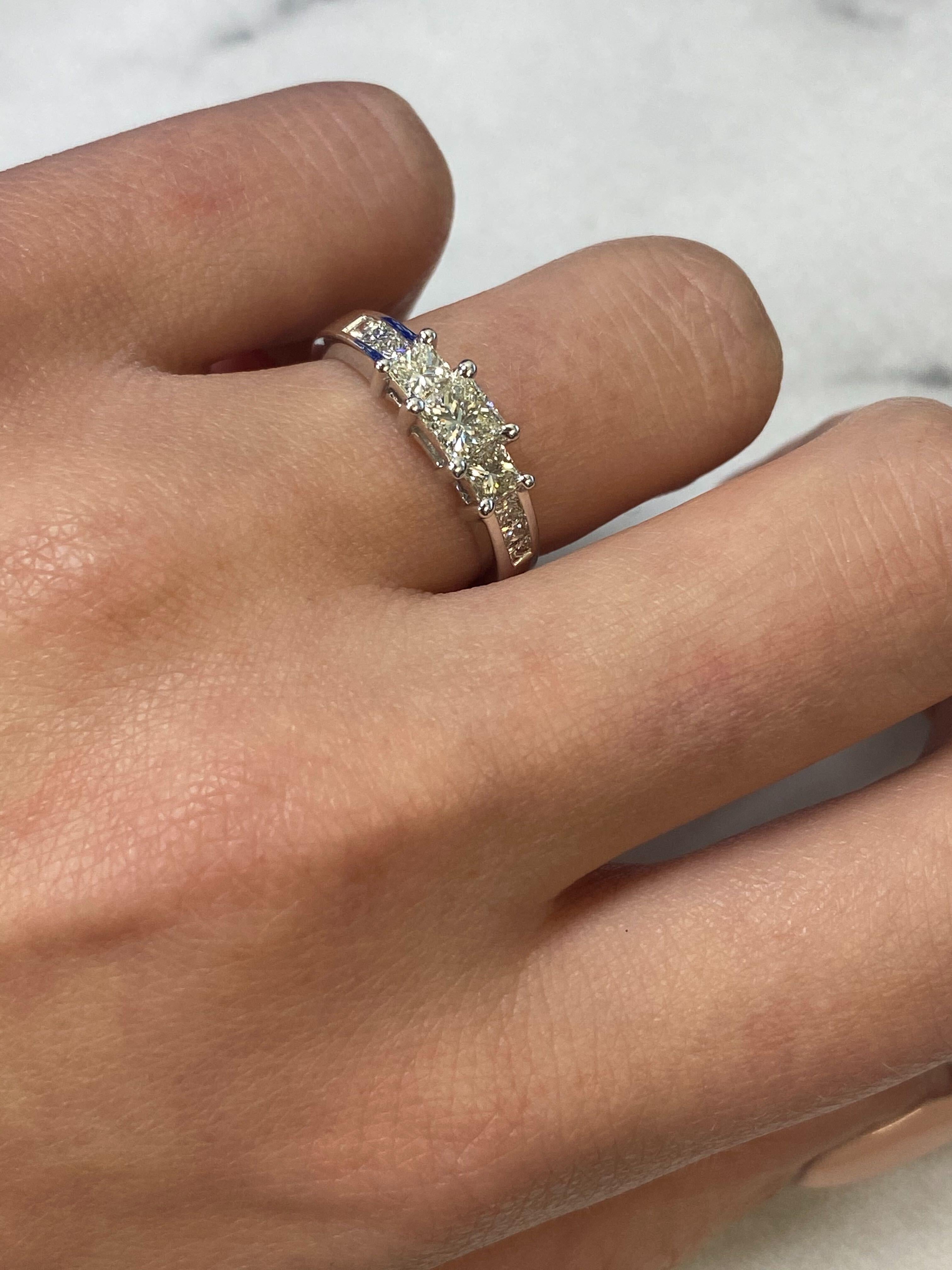 Rachel Koen 14 Karat Gold Three-Stone Princess Cut Engagement Ring 1.46 Carat For Sale 1