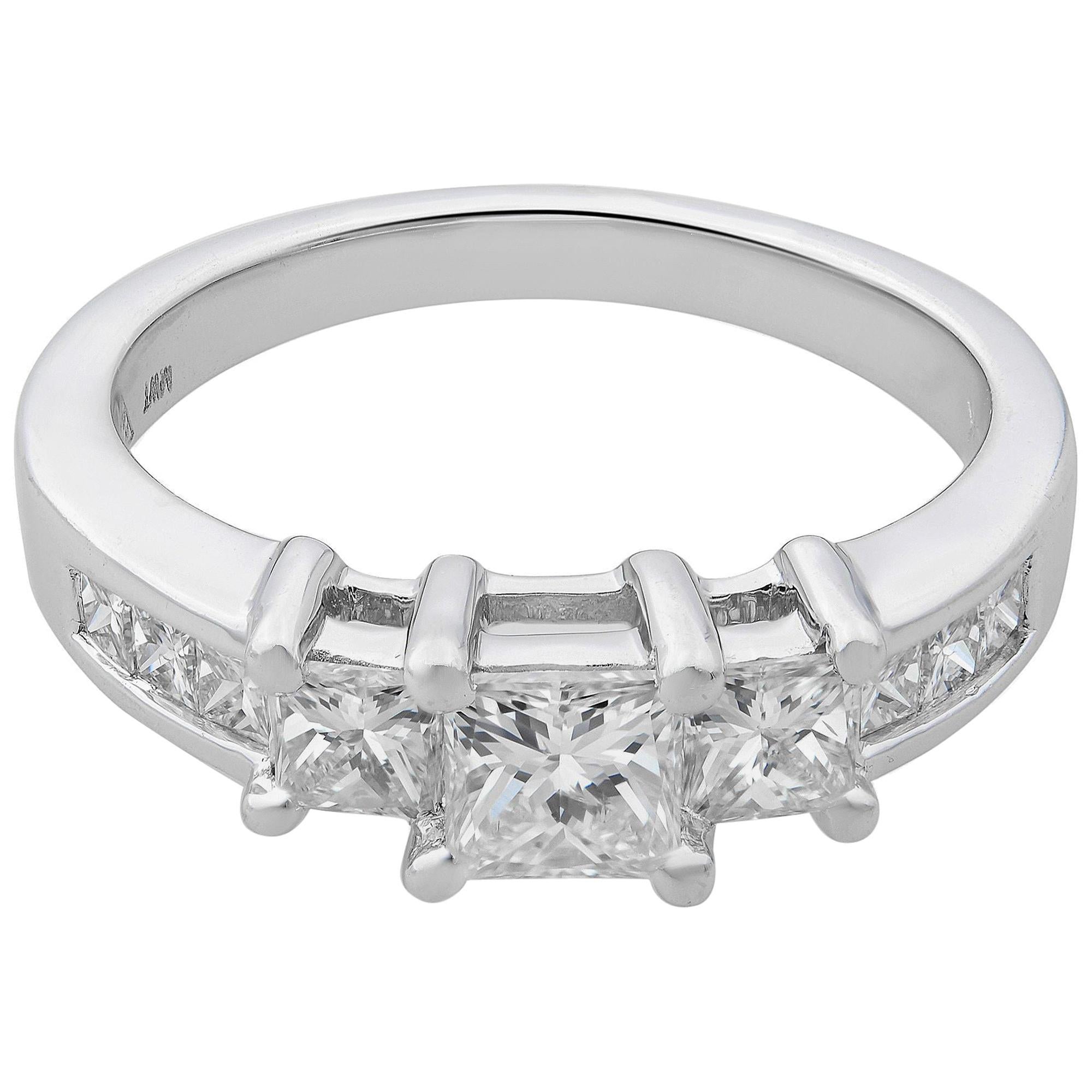 Rachel Koen 14 Karat Gold Three-Stone Princess Cut Engagement Ring 1.46 Carat