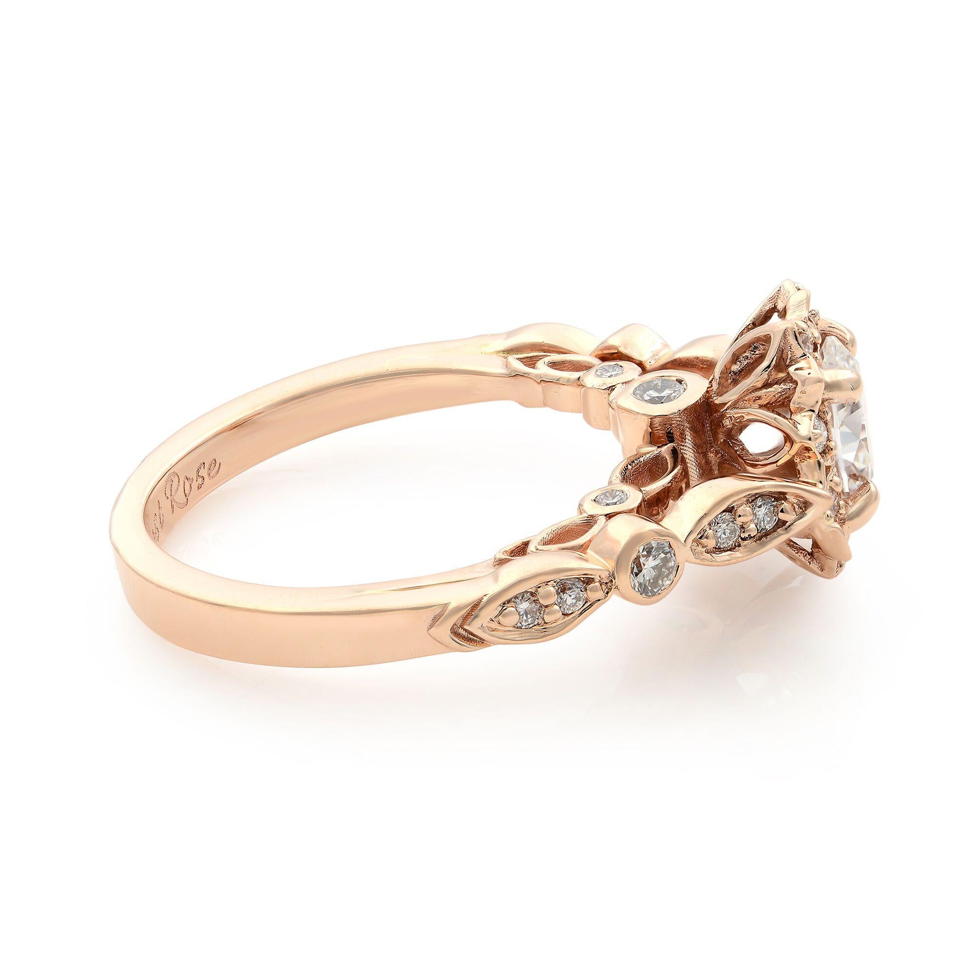 Moderne Rachel Koen Bague de fiançailles en or rose 14 carats avec halo de diamants ovales 0,75 carat en vente
