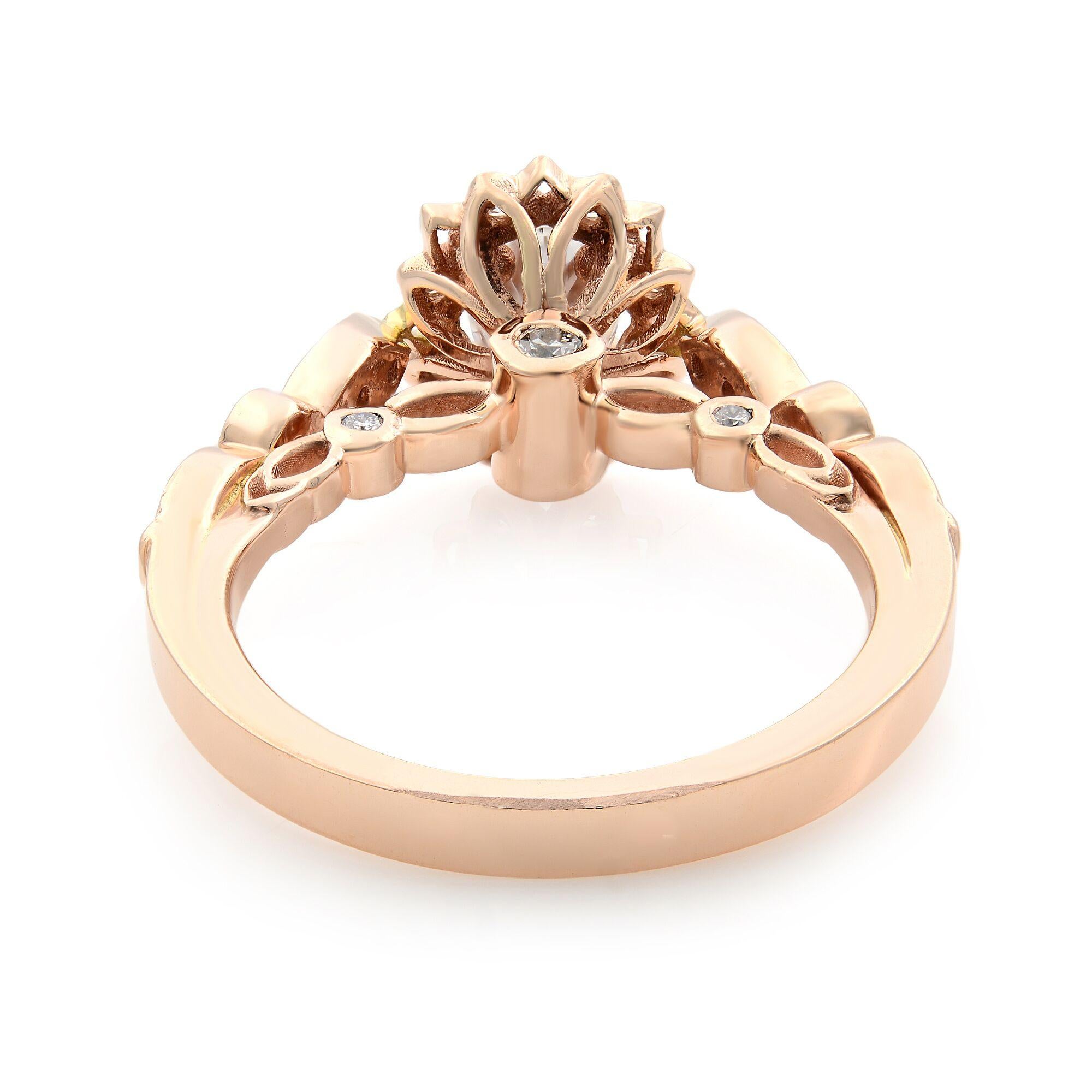 Taille ovale Rachel Koen Bague de fiançailles en or rose 14 carats avec halo de diamants ovales 0,75 carat en vente