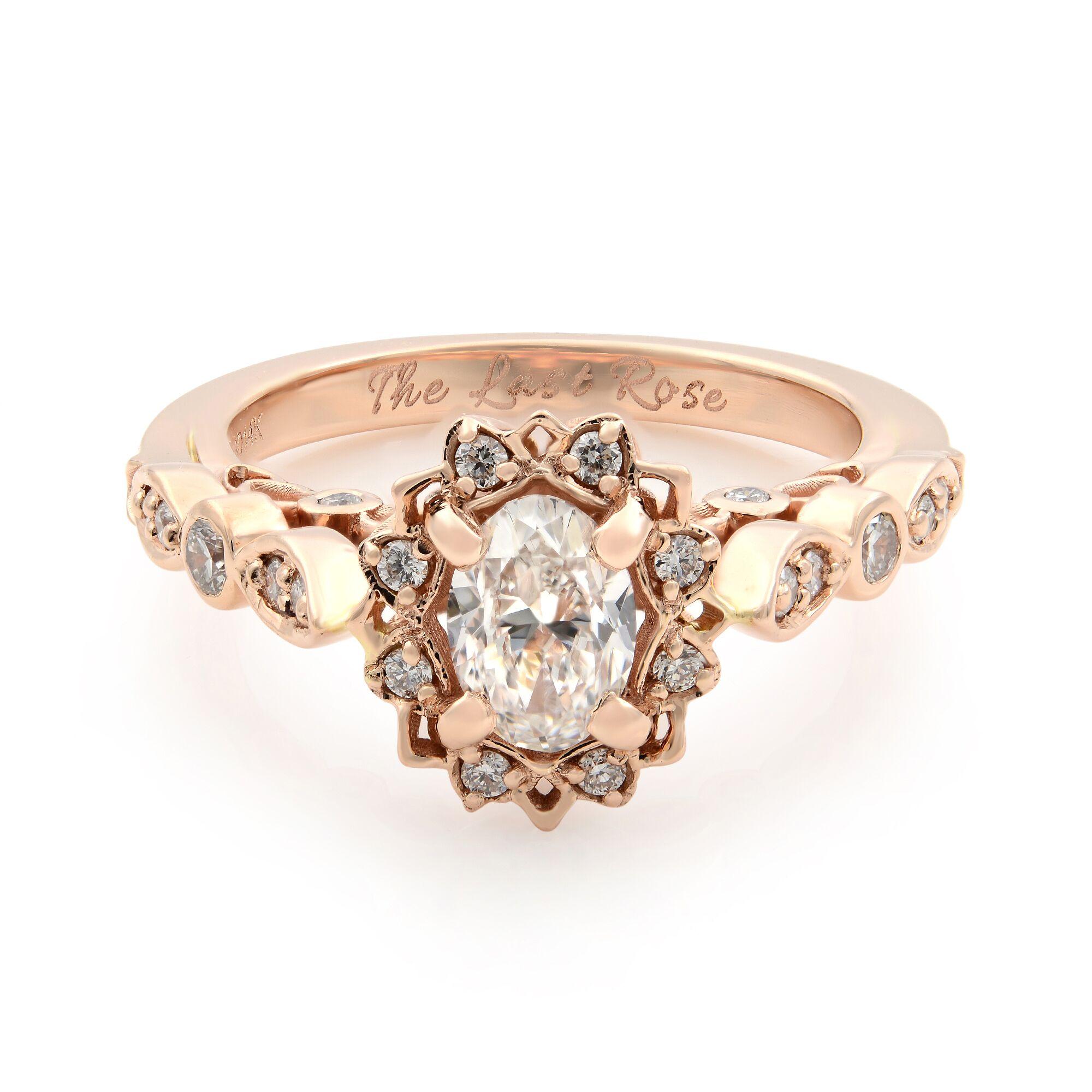 Rachel Koen Bague de fiançailles en or rose 14 carats avec halo de diamants ovales 0,75 carat Excellent état - En vente à New York, NY