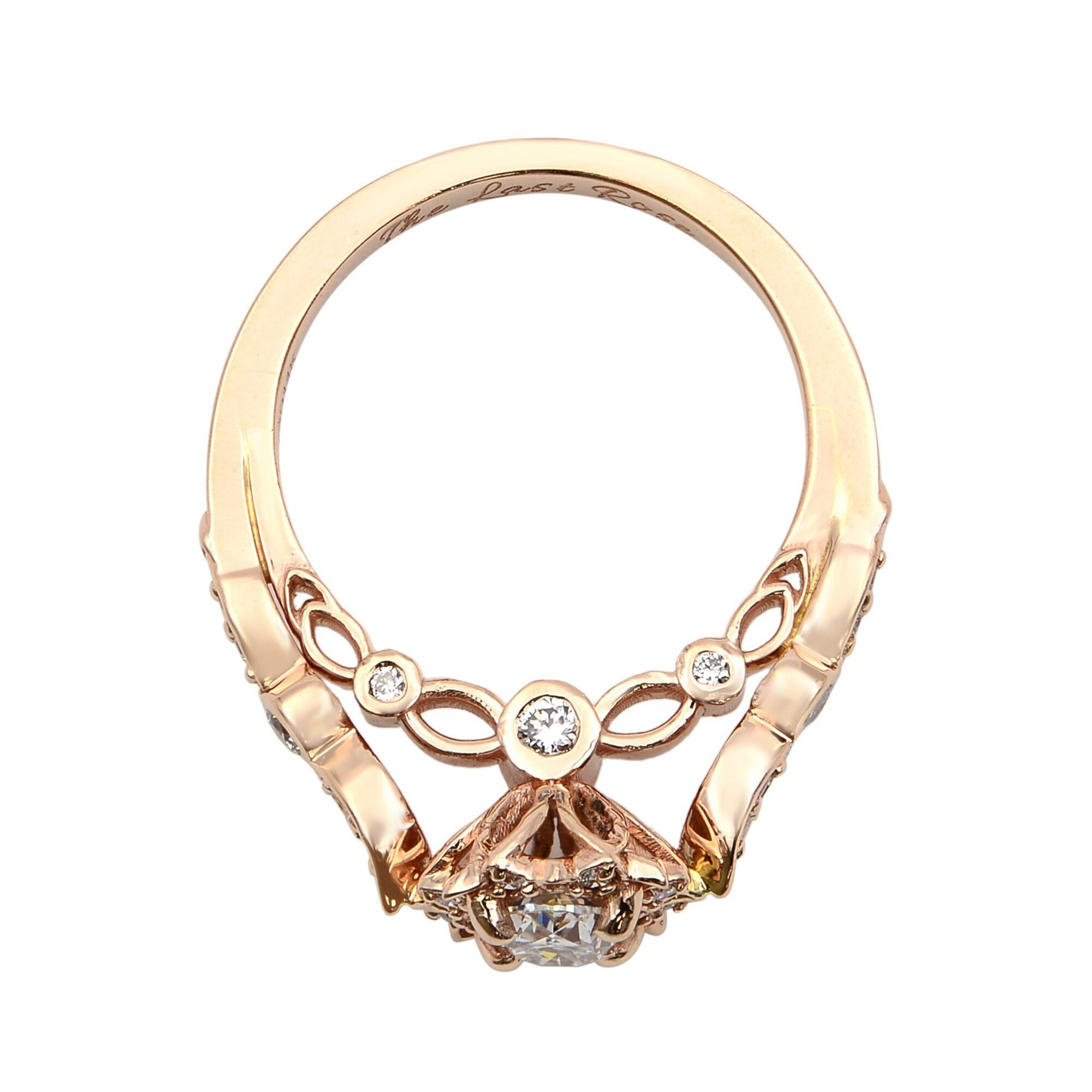 Rachel Koen Bague de fiançailles en or rose 14 carats avec halo de diamants ovales 0,75 carat en vente 1