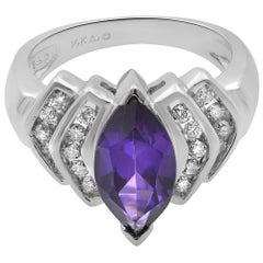 Rachel Koen 14 Karat White Gold Amethyst and Diamonds Estate Ring