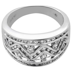 Rachel Koen 14 Karat White Gold Diamond Wedding Anniversary Wide Band 0.50 Carat