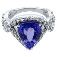 Rachel Koen 14 Karat White Gold Pear Cut Tanzanite and Diamond Crossover Ring