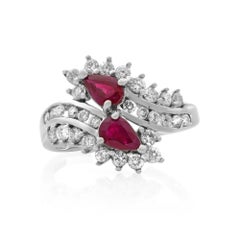 Rachel Koen 14 Karat White Gold Pear Shaped Ruby and Diamond Cocktail Ring