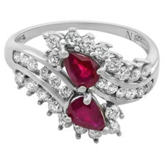 Rachel Koen 14 Karat White Gold Pear Shaped Ruby and Diamond Cocktail Ring