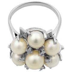 Rachel Koen 14 Karat White Gold Pearl and Diamonds Cocktail Ring