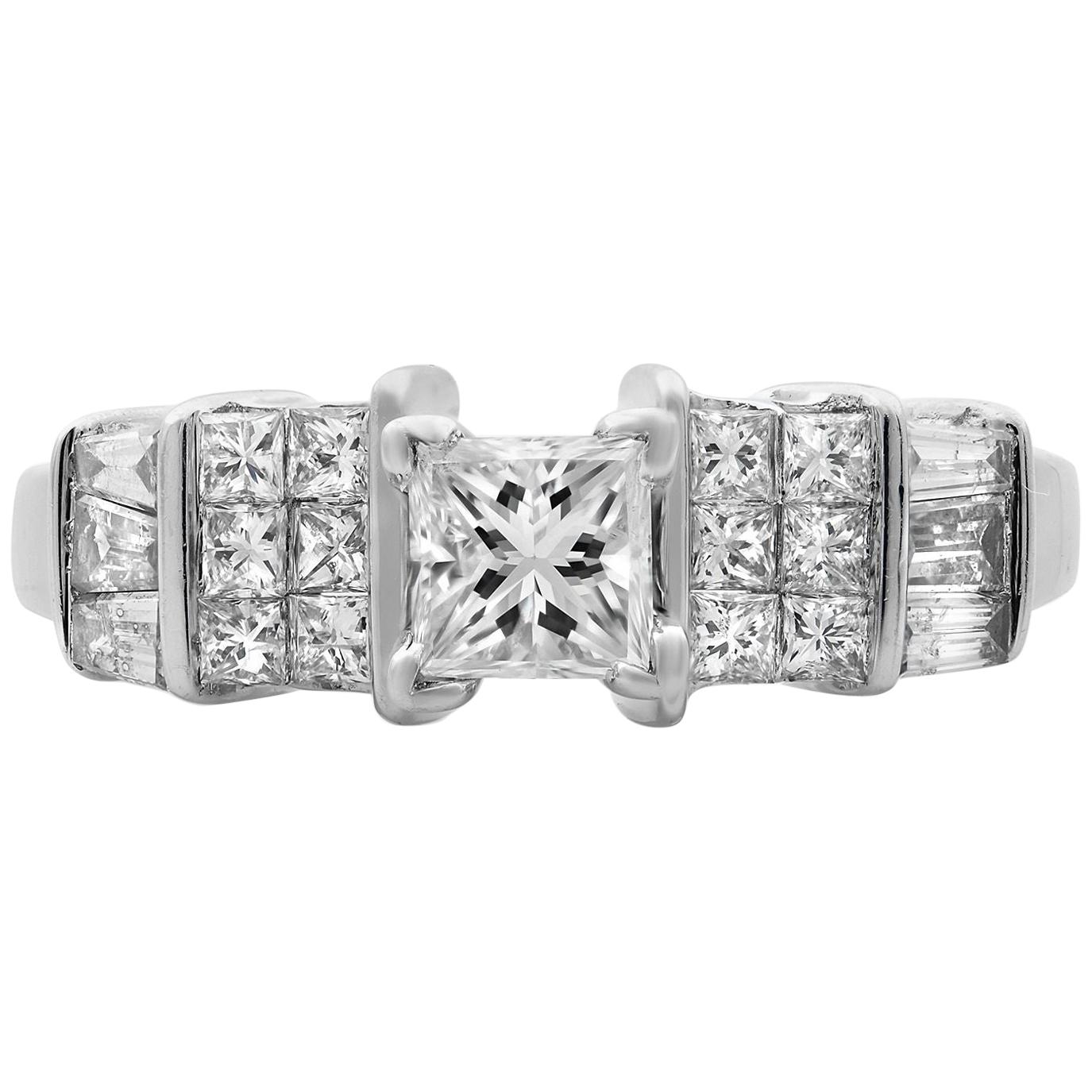 Rachel Koen White Gold Quad PrincessCut and Baguette Diamond