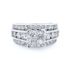 Rachel Koen 14 Karat White Gold Princess Head Wide Engagement Ring 3.00 Carat