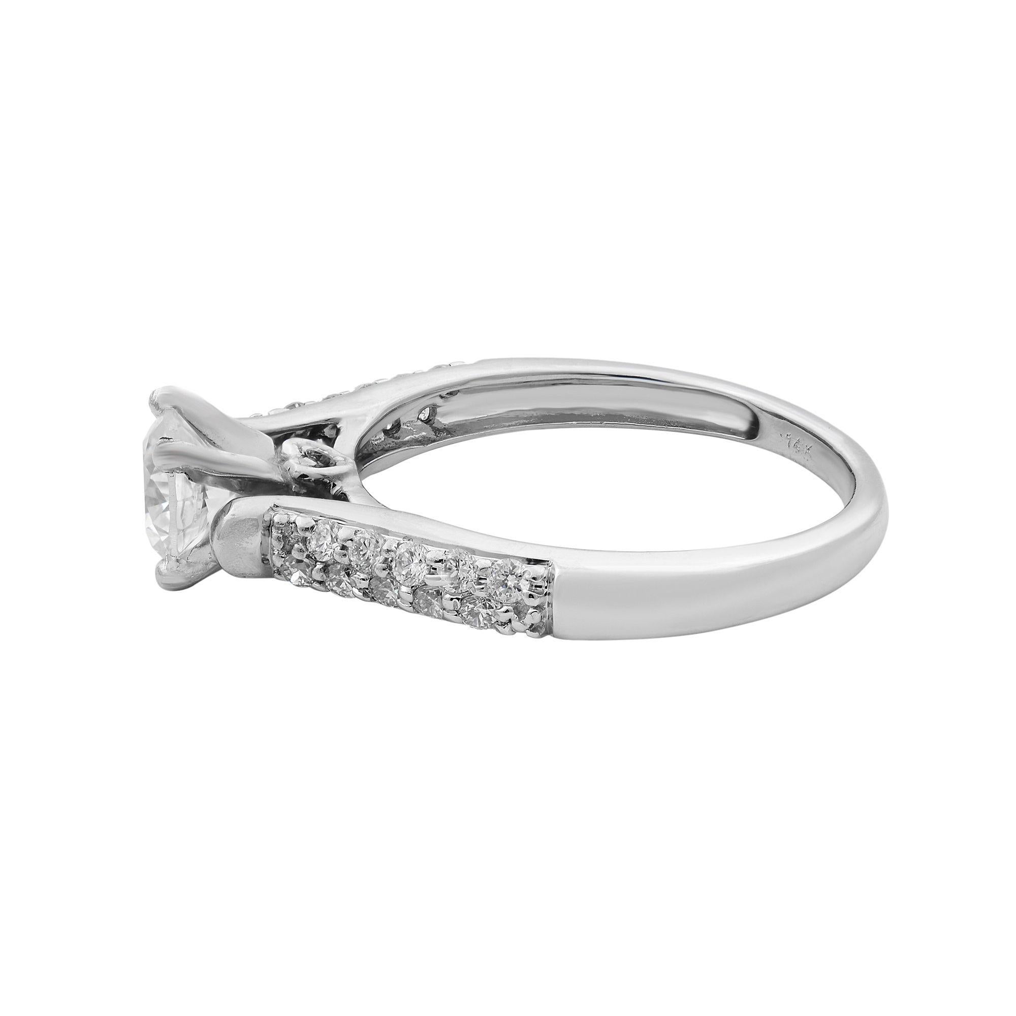 Modern Rachel Koen 14 Karat White Gold Round Cut Diamond Engagement Ring 0.75 Carat For Sale
