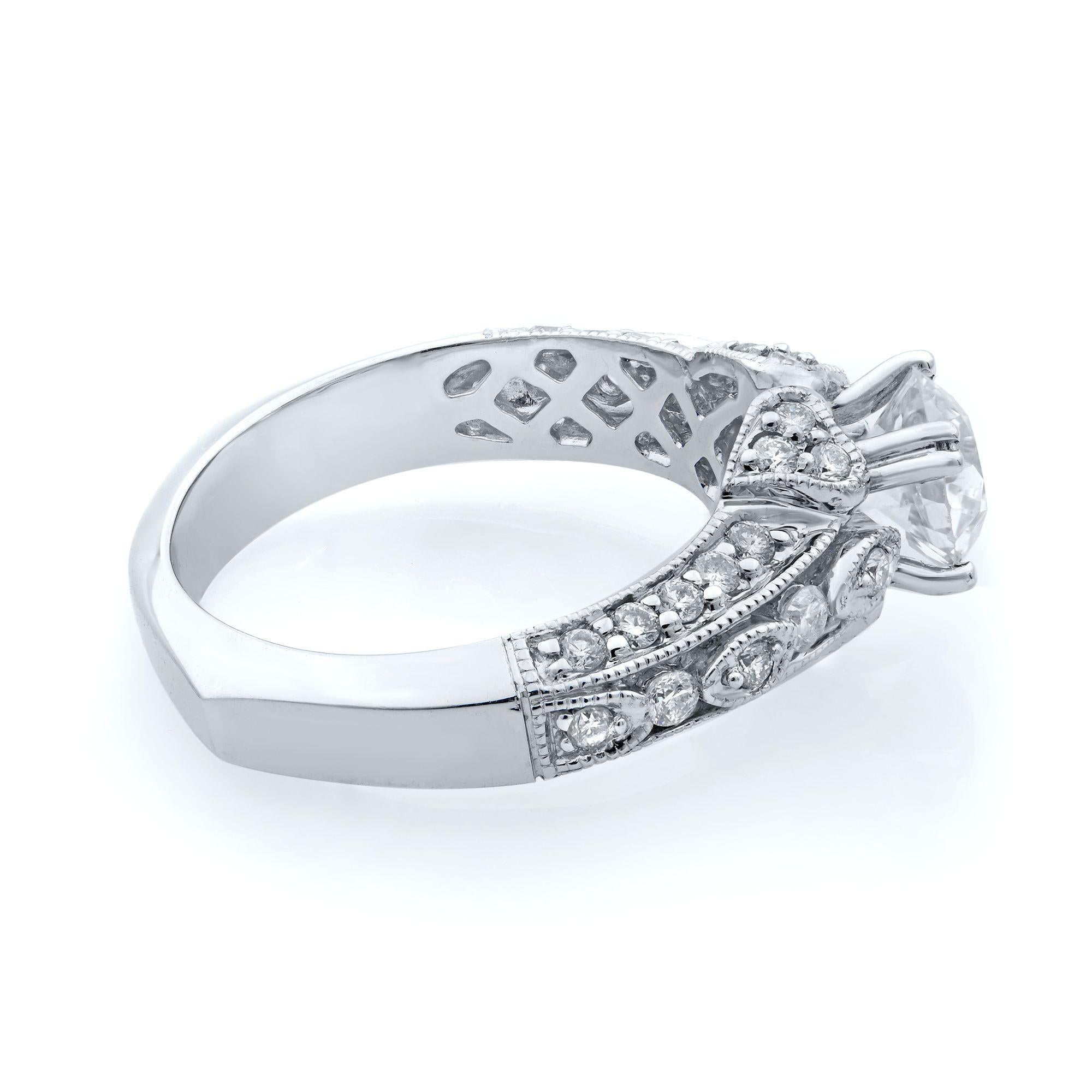 Modern Rachel Koen 14 Karat White Gold Round Cut Diamond Engagement Ring 1.65 Carat For Sale