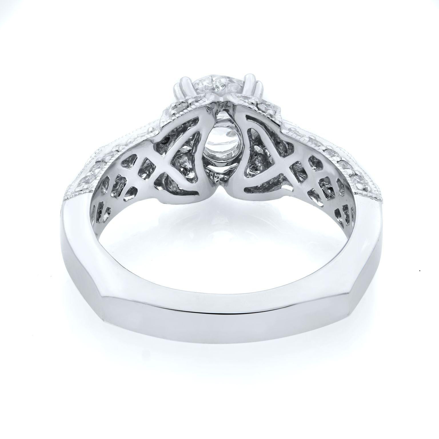 Taille ronde Rachel Koen Bague de fiançailles en or blanc 14 carats avec diamants taille ronde de 1,65 carat en vente