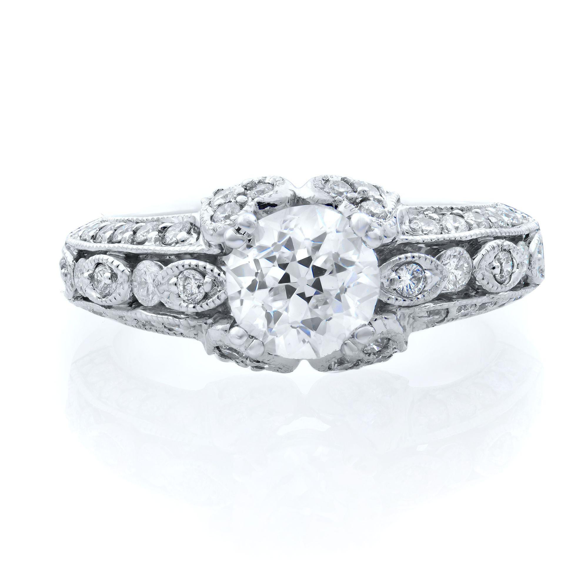 Women's Rachel Koen 14 Karat White Gold Round Cut Diamond Engagement Ring 1.65 Carat For Sale
