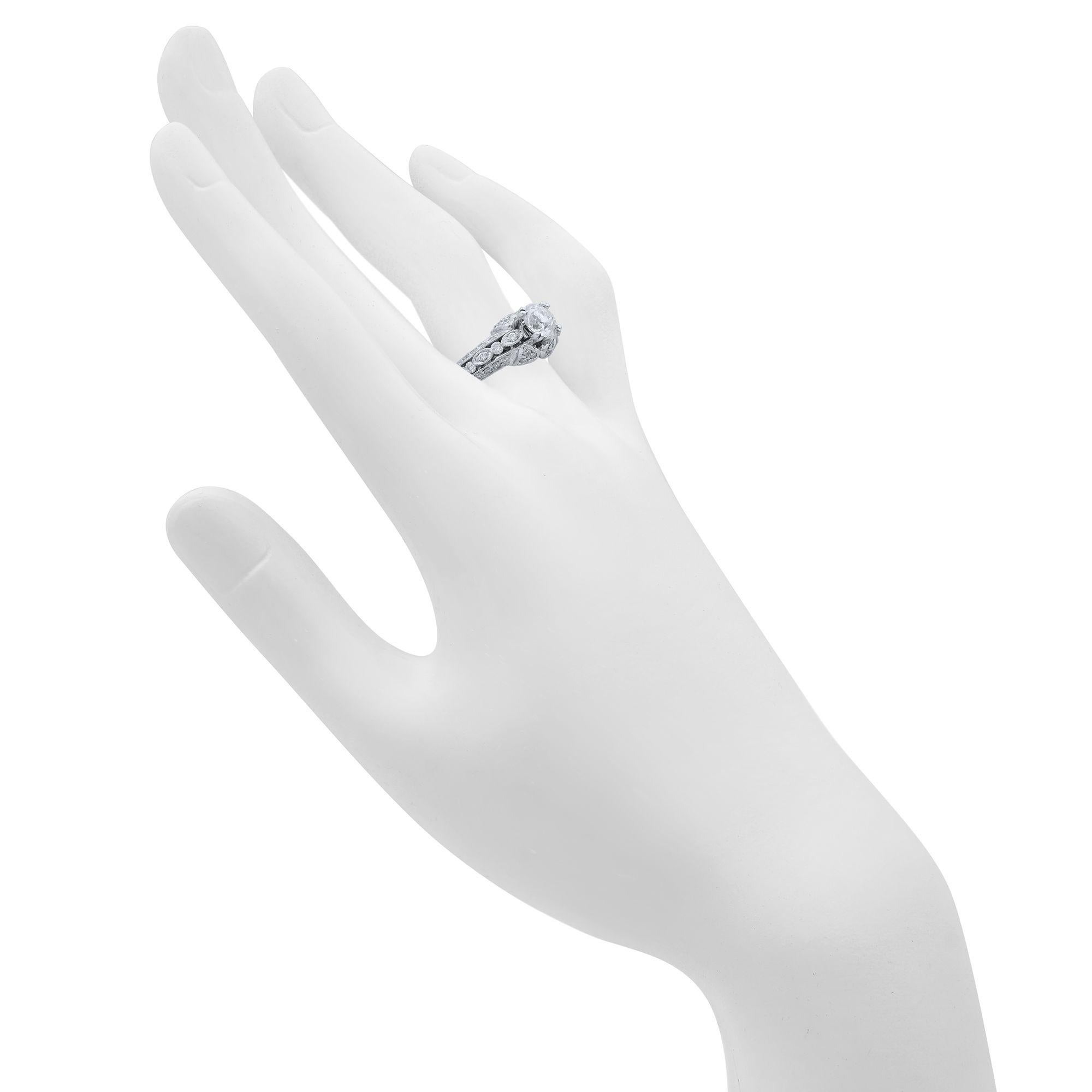 Rachel Koen 14 Karat White Gold Round Cut Diamond Engagement Ring 1.65 Carat For Sale 1