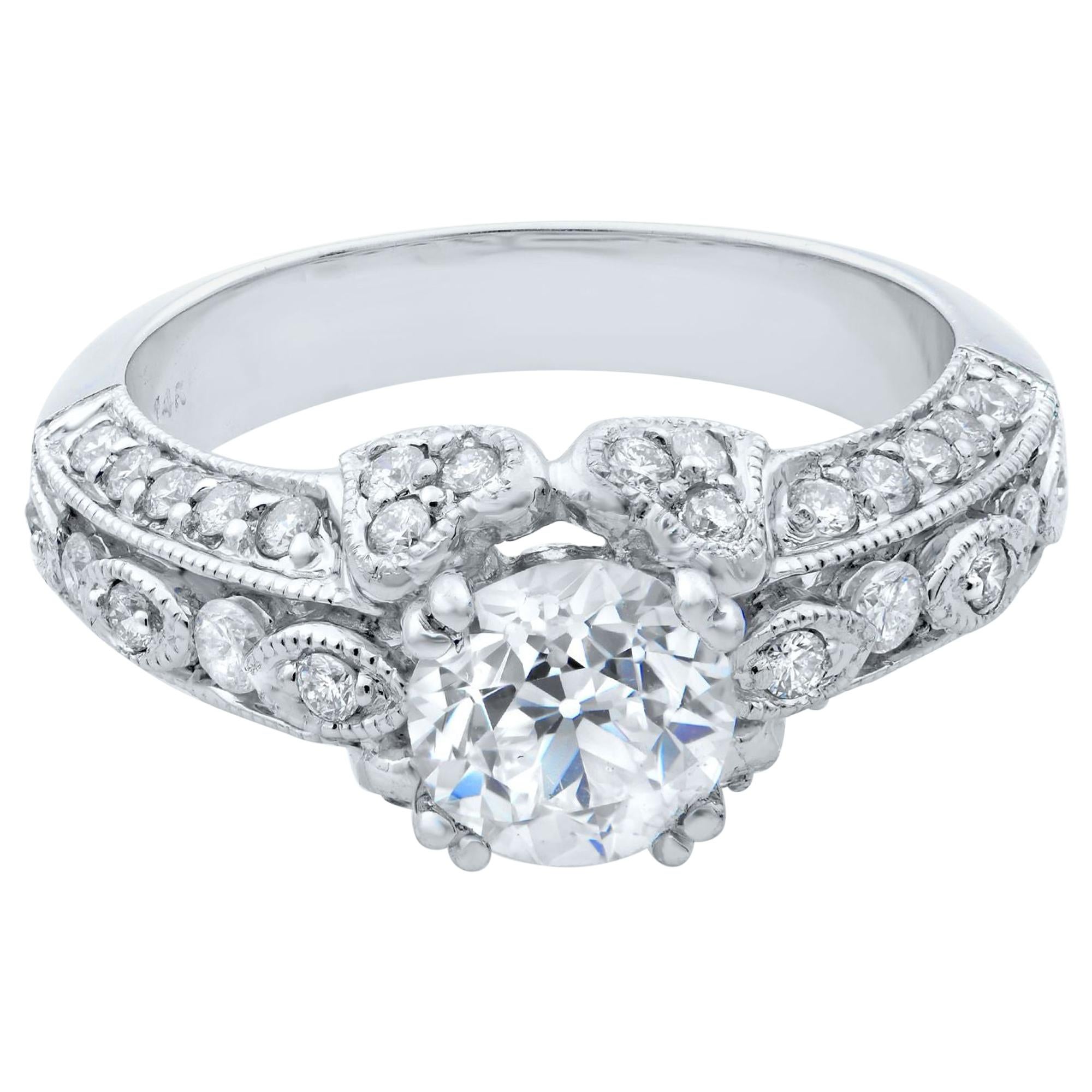 Rachel Koen 14 Karat White Gold Round Cut Diamond Engagement Ring 1.65 Carat For Sale