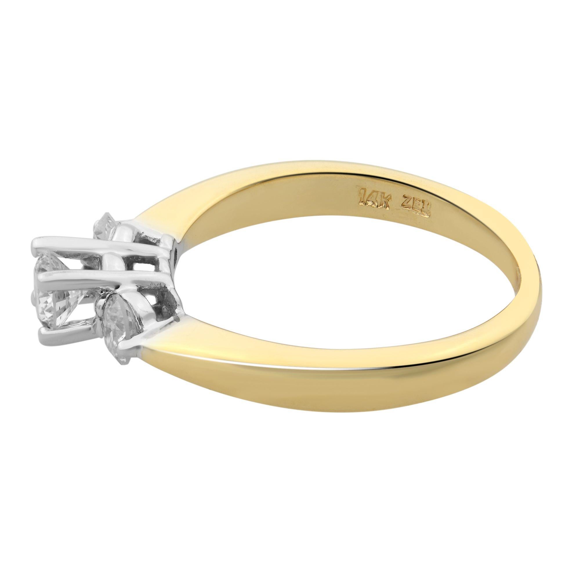 Moderne Rachel Koen, bague en or jaune et blanc 14 carats à trois pierres et diamants 0,40 carat en vente