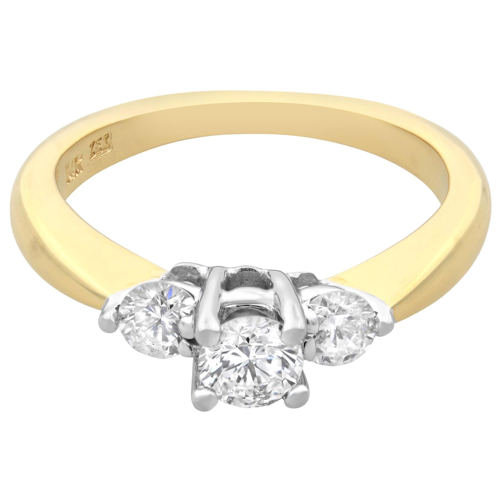 Rachel Koen 14 Karat Yellow and White Gold Three-Stone Diamond Ring 0.40 Carat For Sale