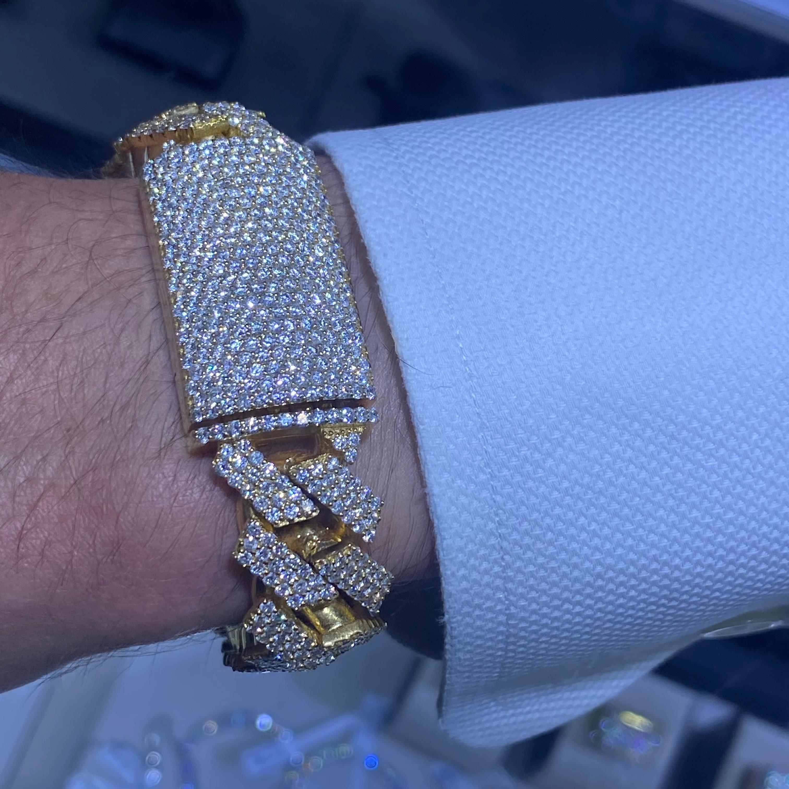 Rachel Koen Bracelet à maillons cubains en or jaune 14 carats et diamants de 16,50 carats en vente 1