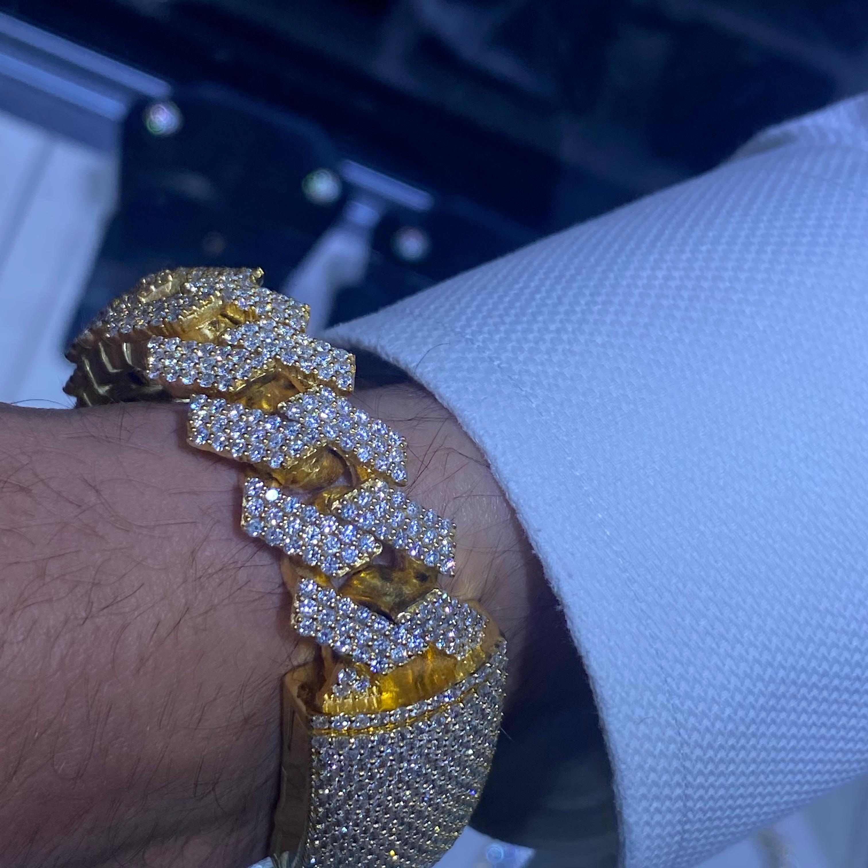 Rachel Koen Bracelet à maillons cubains en or jaune 14 carats et diamants de 16,50 carats en vente 2