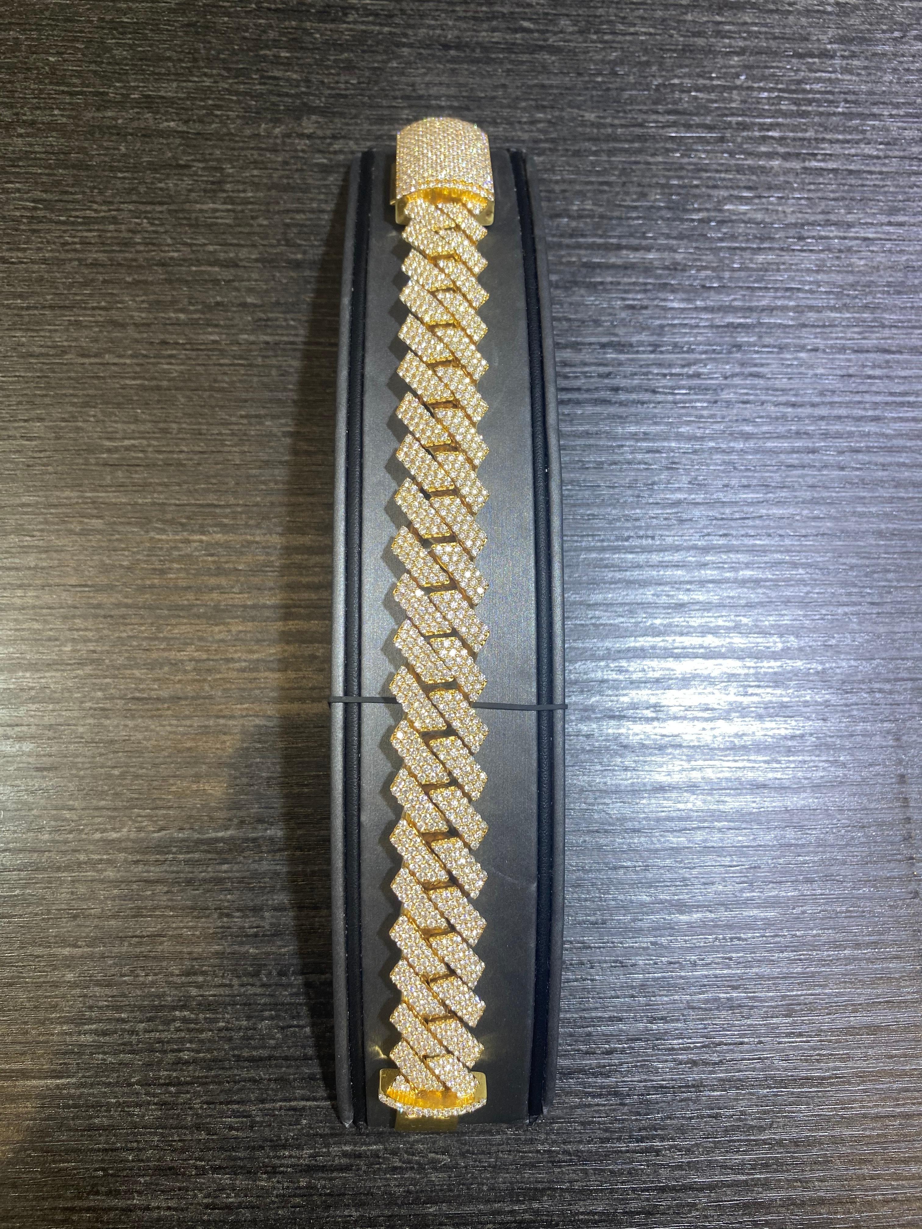 Rachel Koen Bracelet à maillons cubains en or jaune 14 carats et diamants de 16,50 carats en vente 3