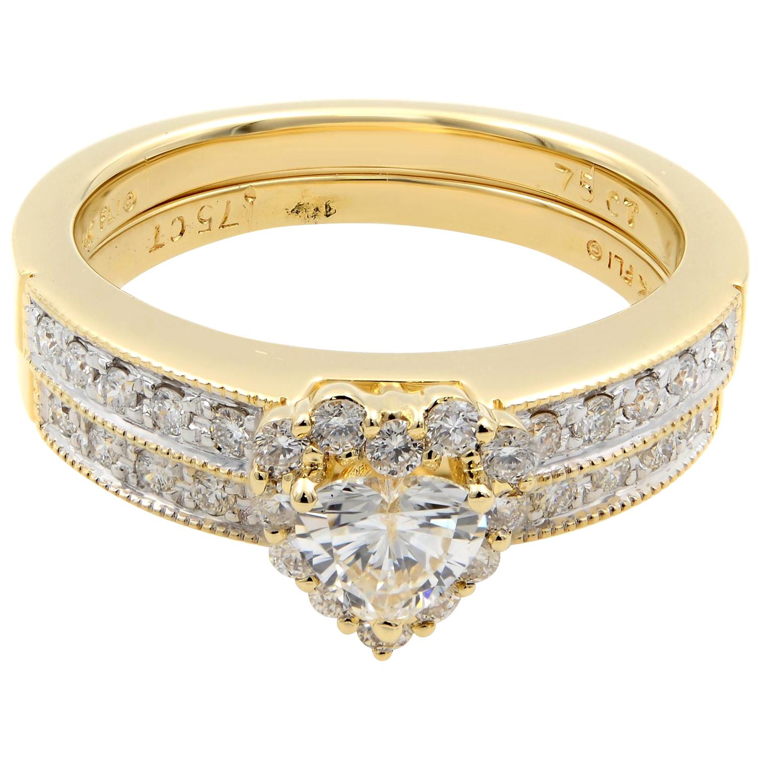 Rachel Koen 14 Karat Yellow Gold Heart Shaped Ring And Wedding Band Set For Sale At 1stdibs