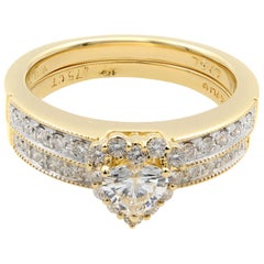 Rachel Koen 14 Karat Yellow Gold Heart Shaped Ring and Wedding Band Set
