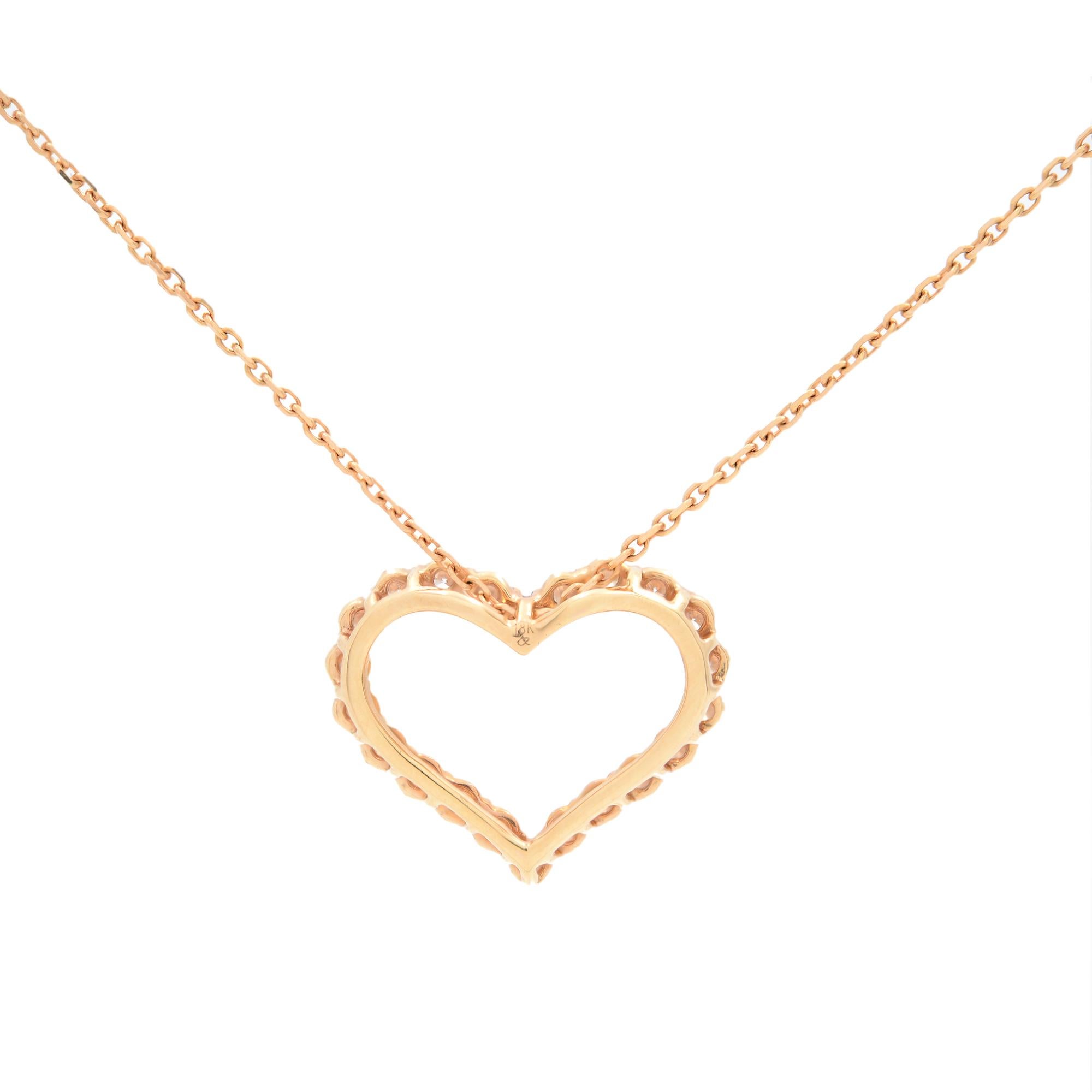 Moderno Ciondolo Rachel Koen in oro rosa 14k con 0,99 carati di diamanti a forma di cuore in vendita