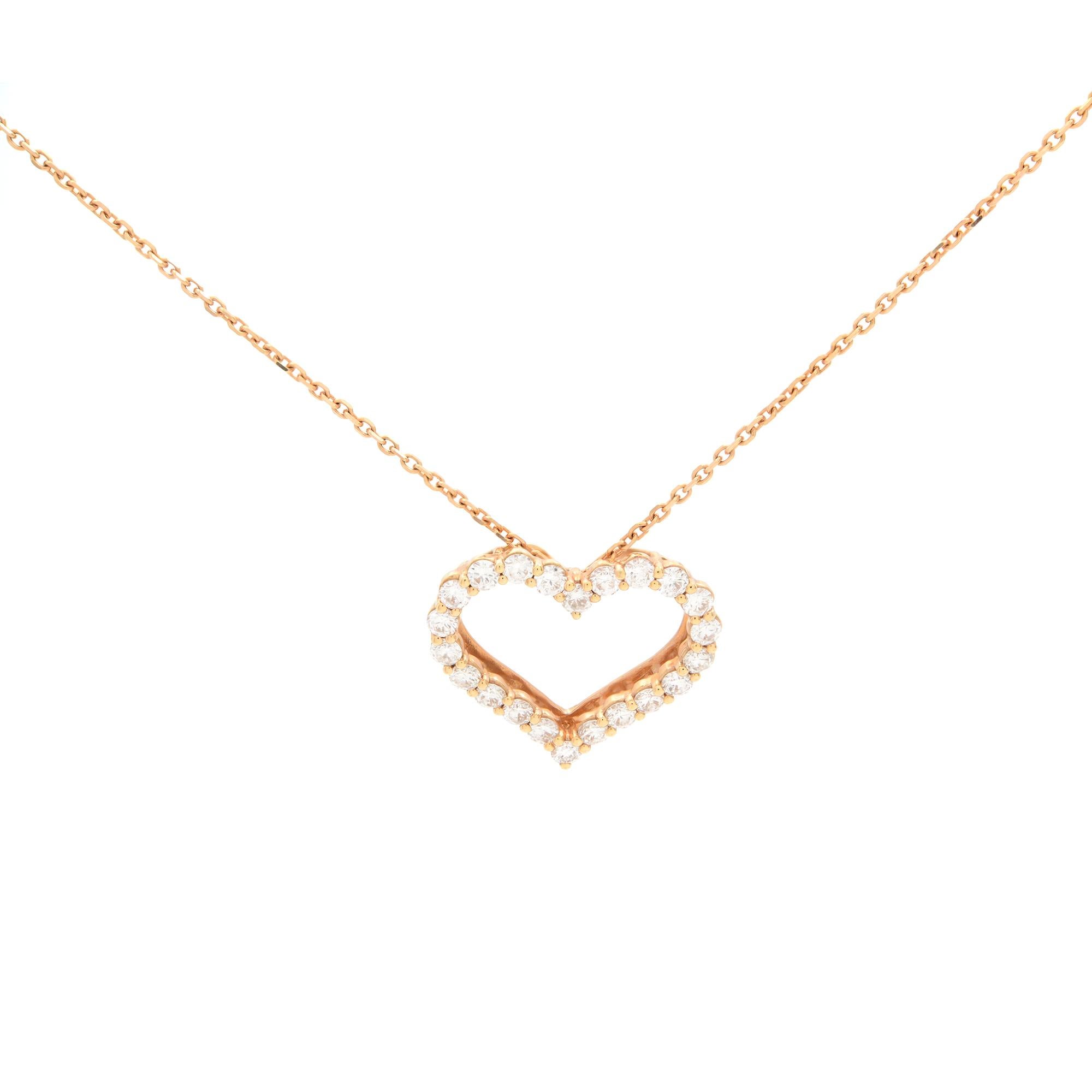 Rachel Koen 14k Rose Gold 0.99 Ct Diamonds Heart Shaped Fancy Pendant In New Condition For Sale In New York, NY