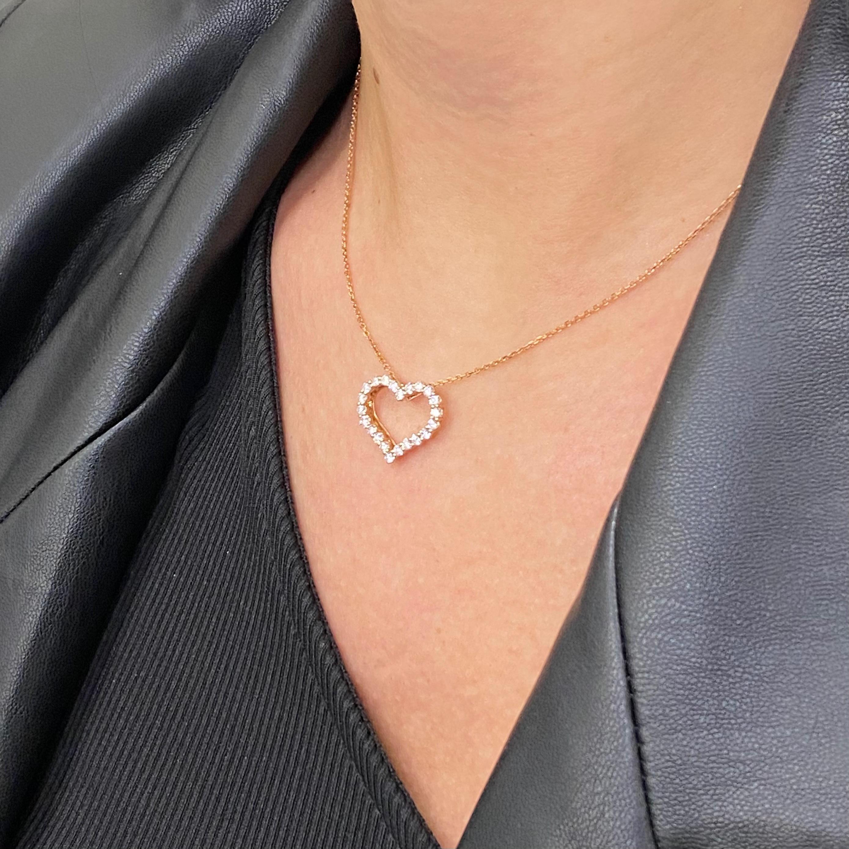 Women's Rachel Koen 14k Rose Gold 0.99 Ct Diamonds Heart Shaped Fancy Pendant For Sale
