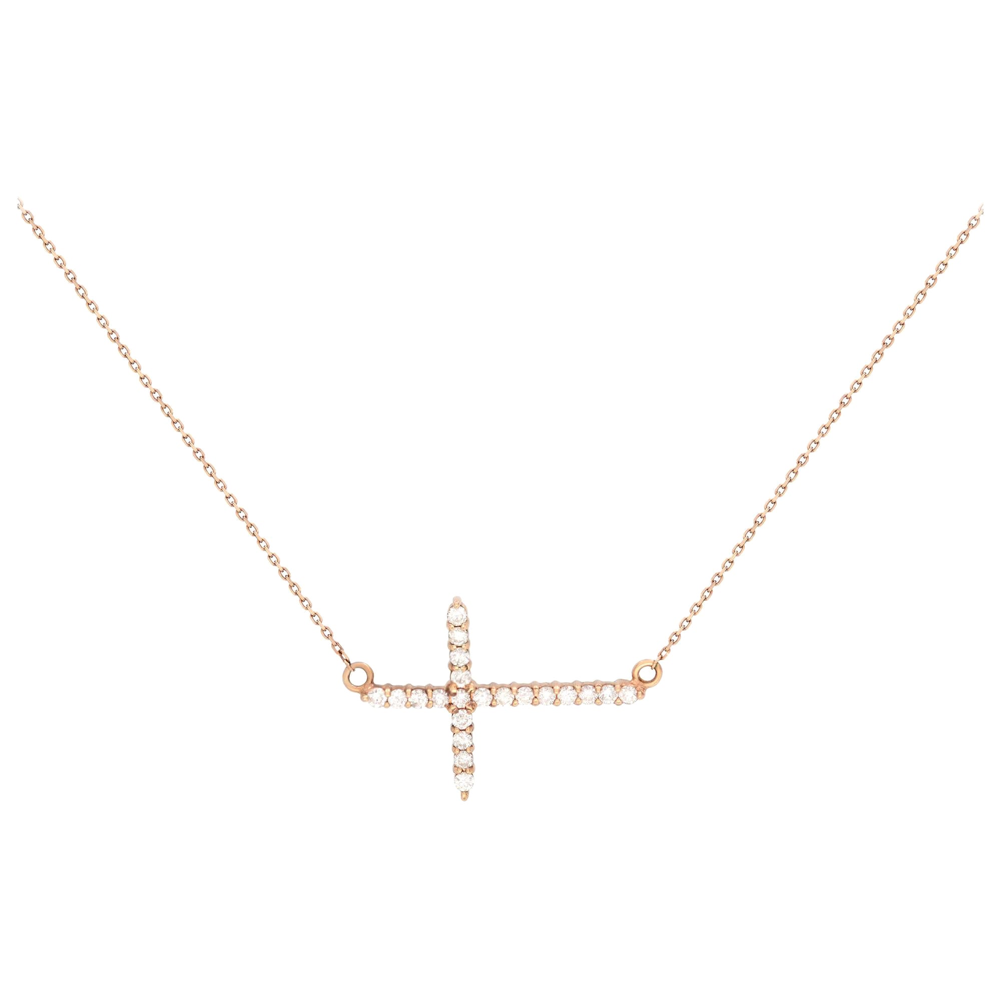 Rachel Koen Collier croix en or rose 14K avec diamants 0.28cttw en vente