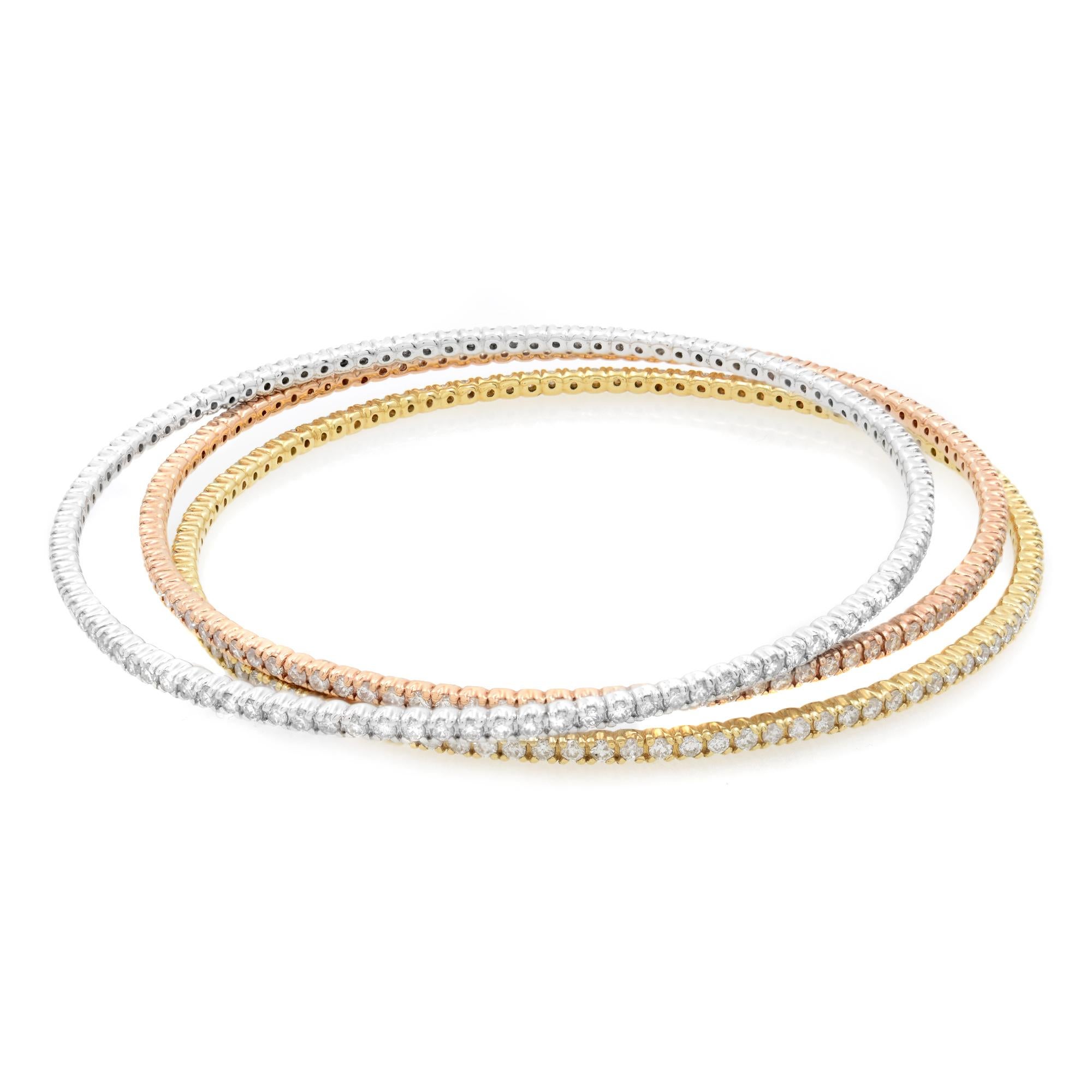 Modern Rachel Koen 14K Tri Color Gold Diamond Ladies Bangle Bracelet 6.04cttw