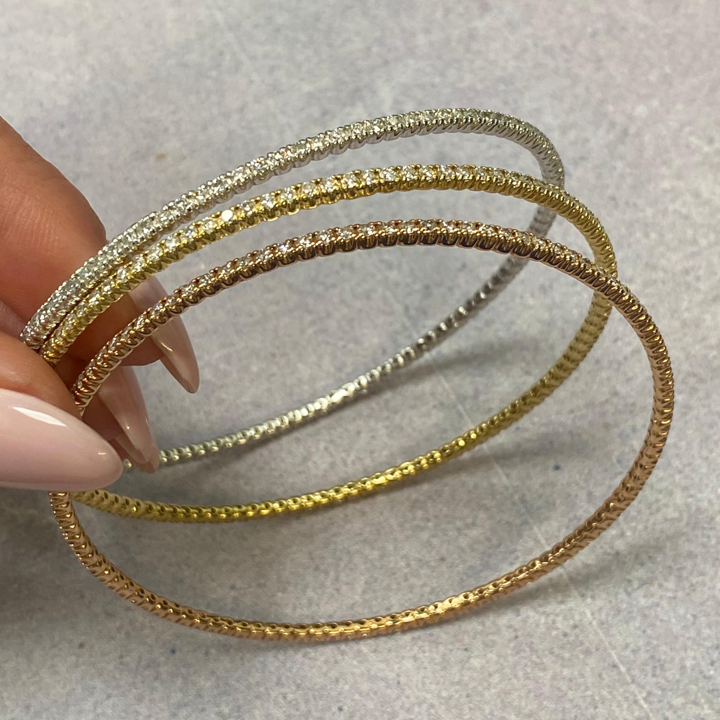Round Cut Rachel Koen 14K Tri Color Gold Diamond Ladies Bangle Bracelet 6.04cttw