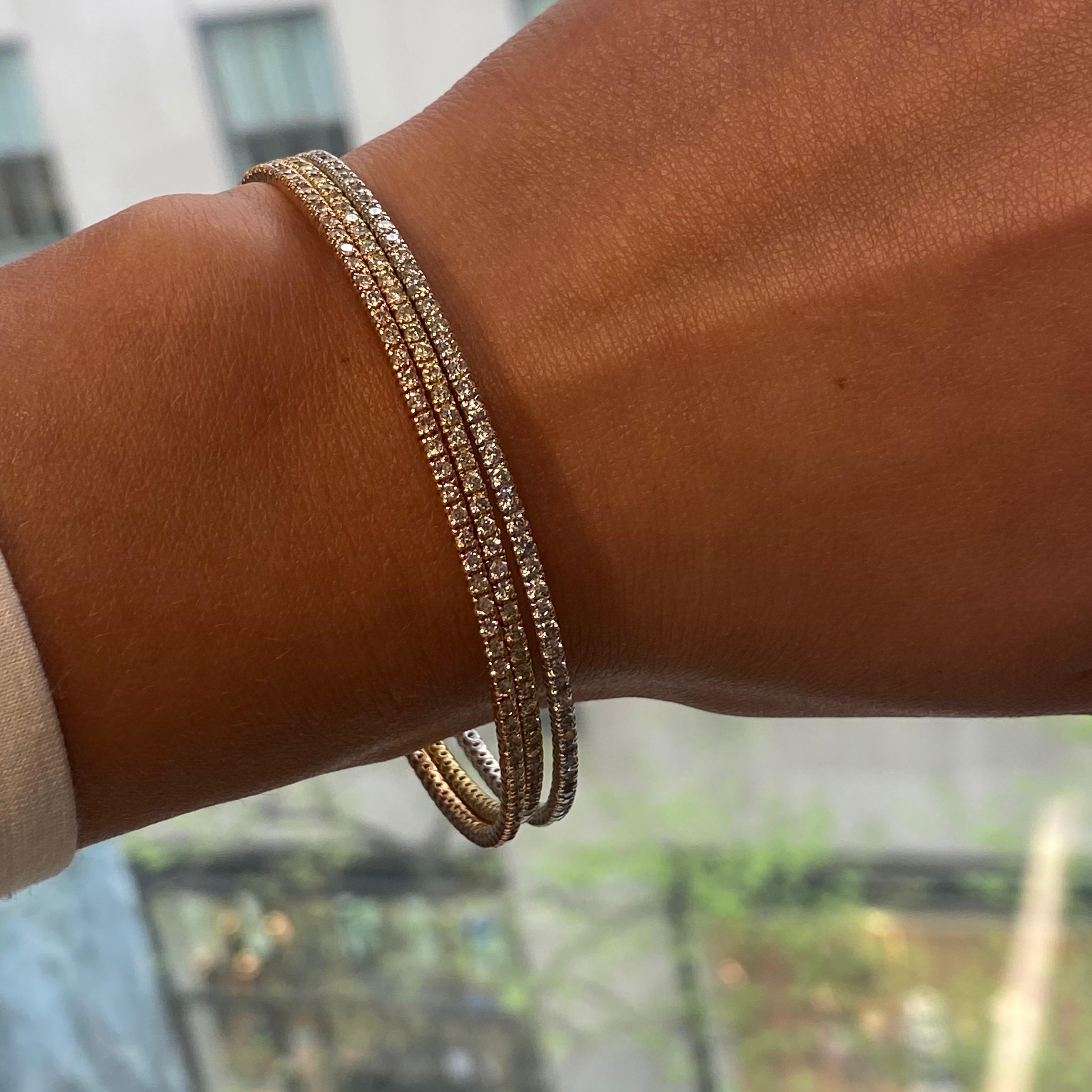 Rachel Koen 14K Tri Color Gold Diamond Ladies Bangle Bracelet 6.04cttw In Excellent Condition In New York, NY