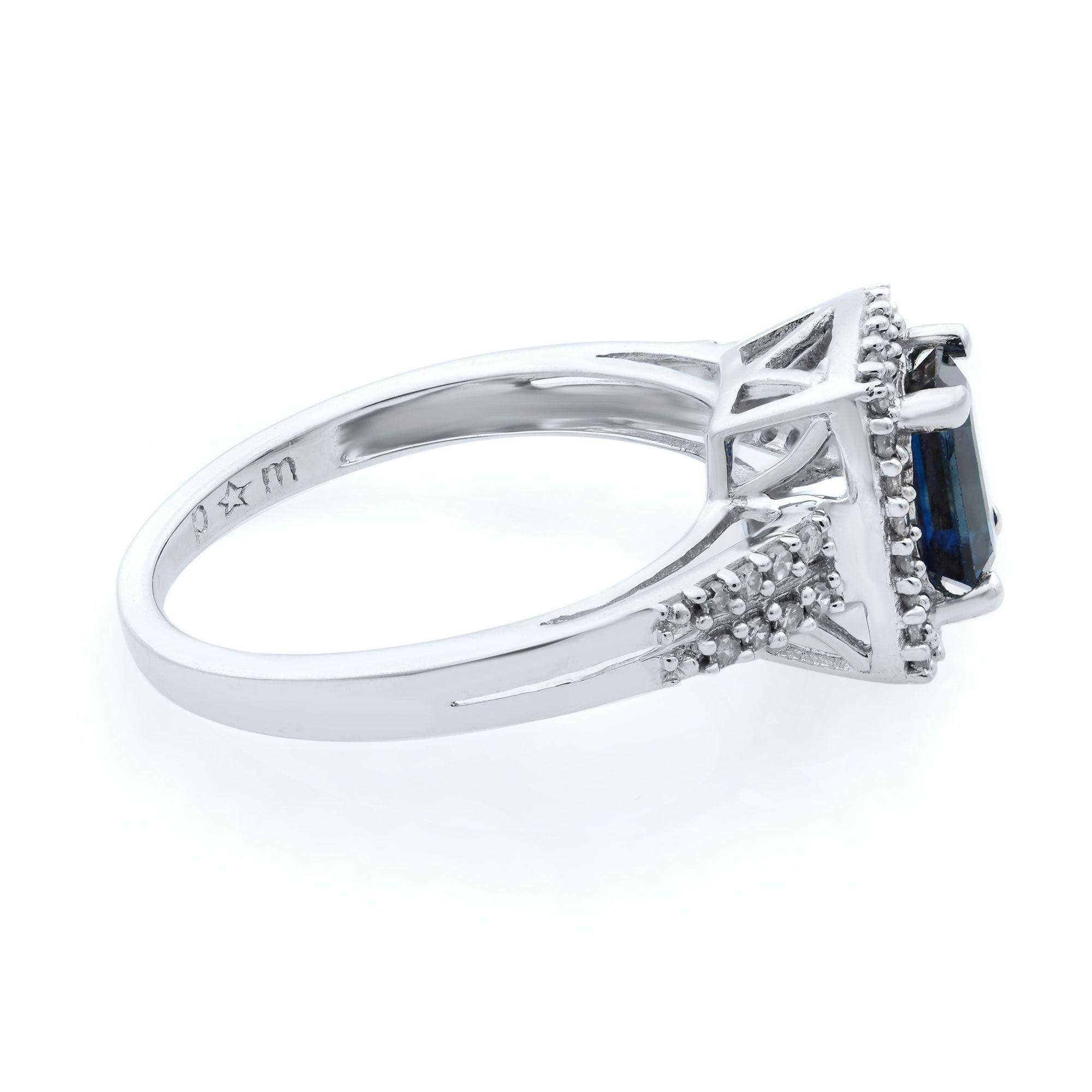 Modern Rachel Koen 14K White Gold Blue Sapphire W/ Diamonds Engagement Ring For Sale