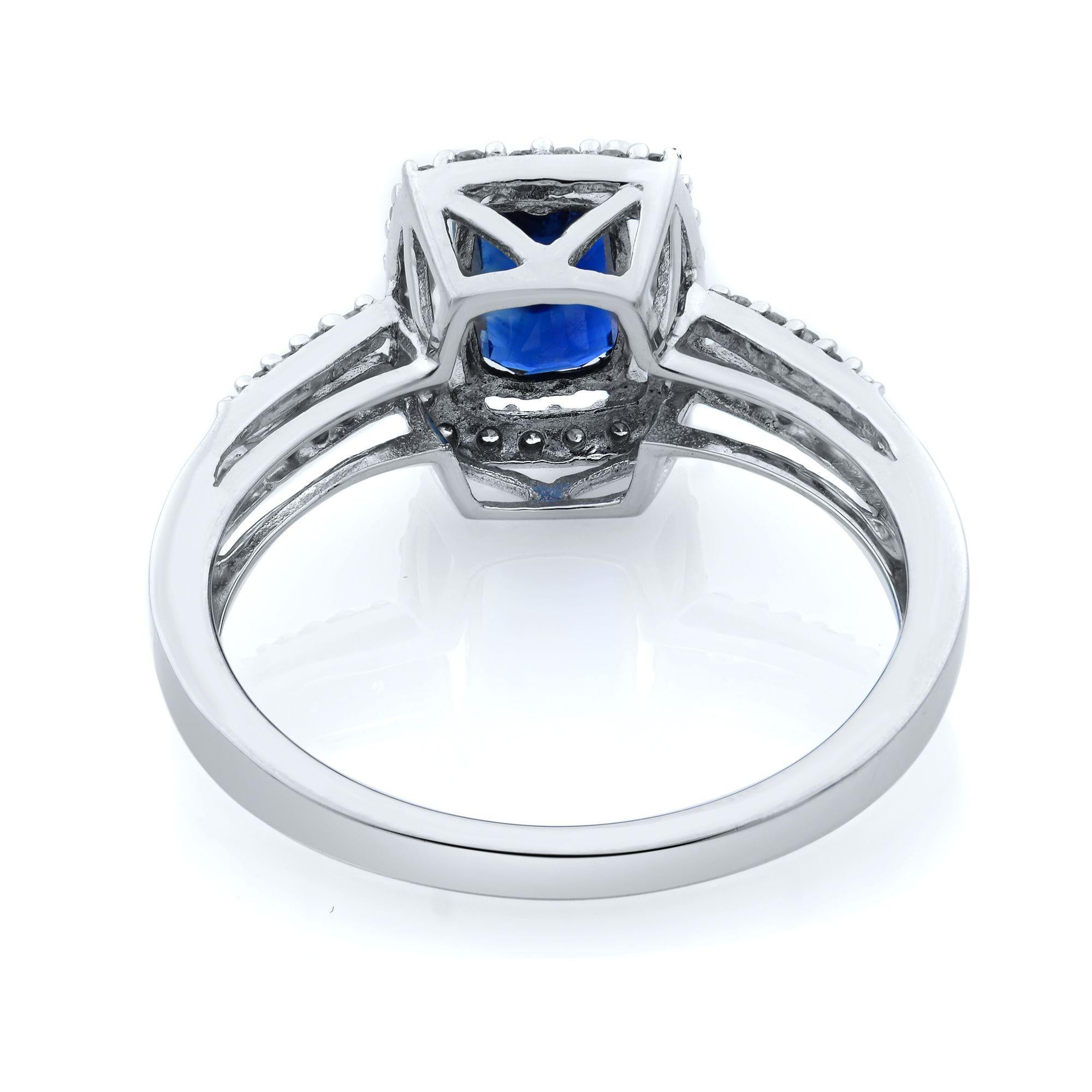 Rachel Koen 14K White Gold Blue Sapphire W/ Diamonds Engagement Ring In Excellent Condition For Sale In New York, NY