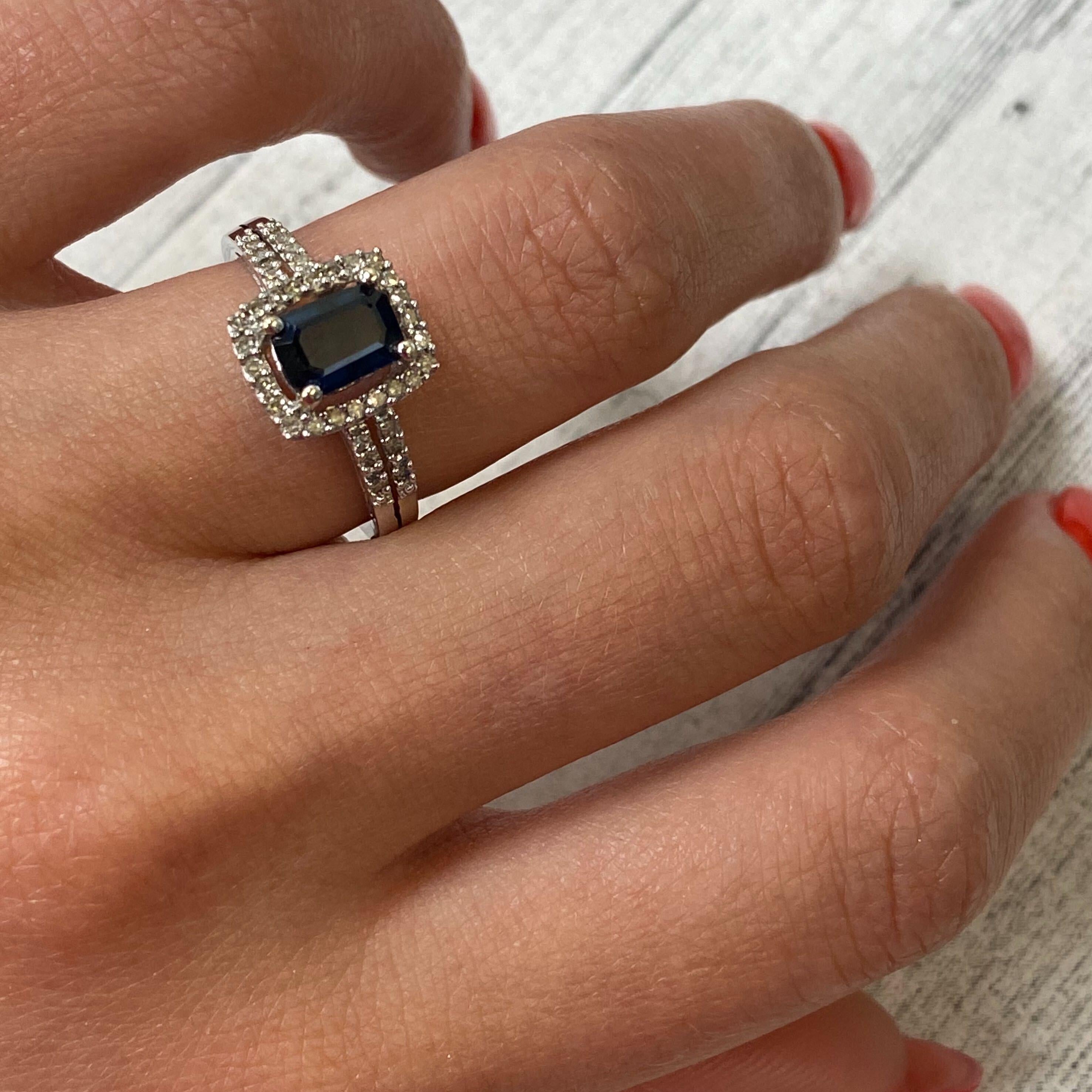 Women's Rachel Koen 14K White Gold Blue Sapphire W/ Diamonds Engagement Ring For Sale