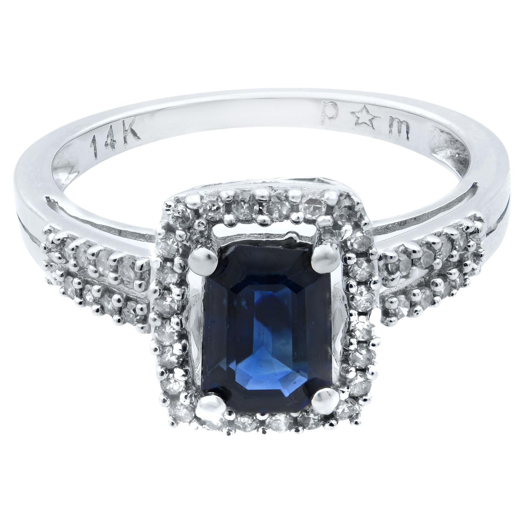 Rachel Koen 14K White Gold Blue Sapphire W/ Diamonds Engagement Ring For Sale