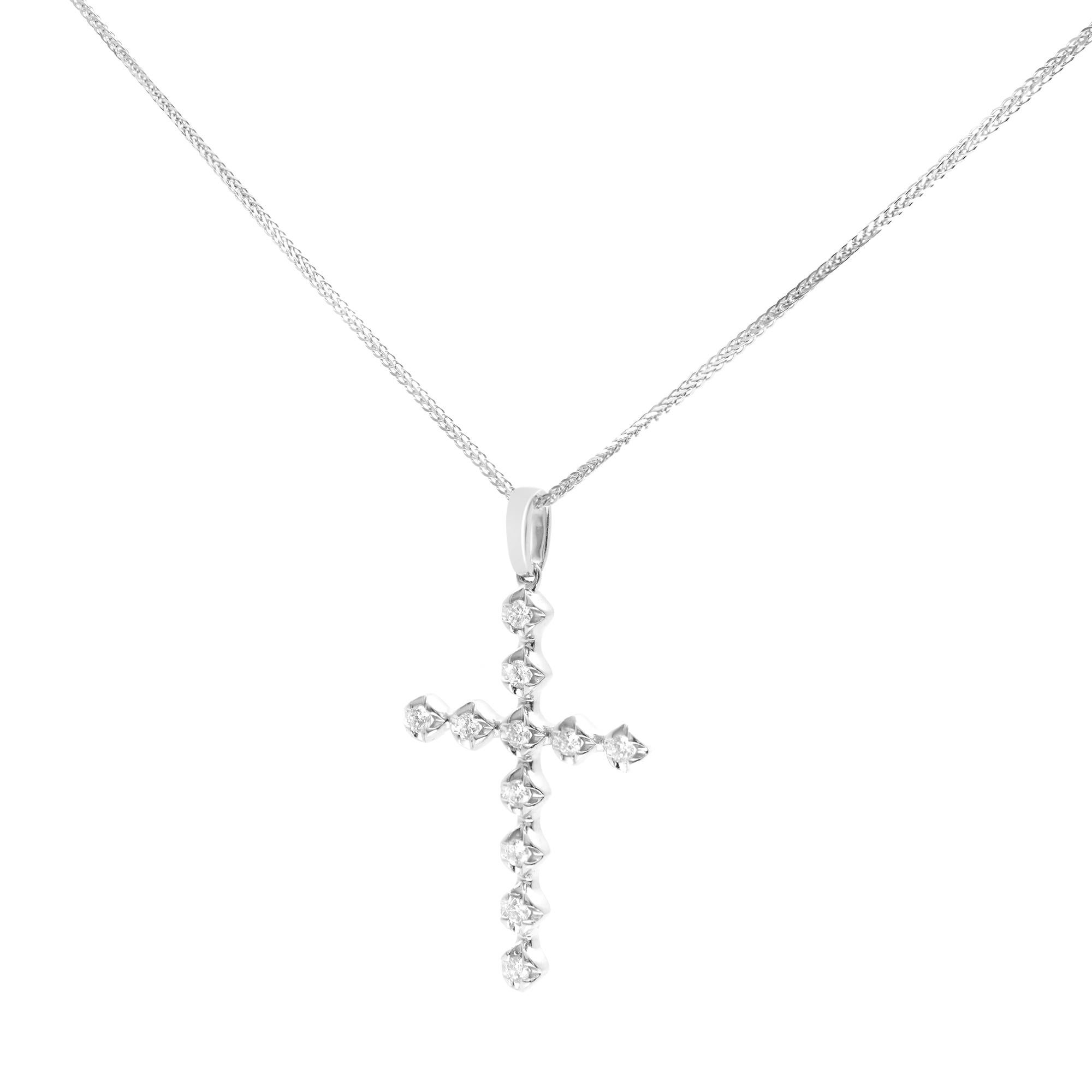 Modern Rachel Koen 14k White Gold Diamond Cross Pendant 0.37cttw For Sale