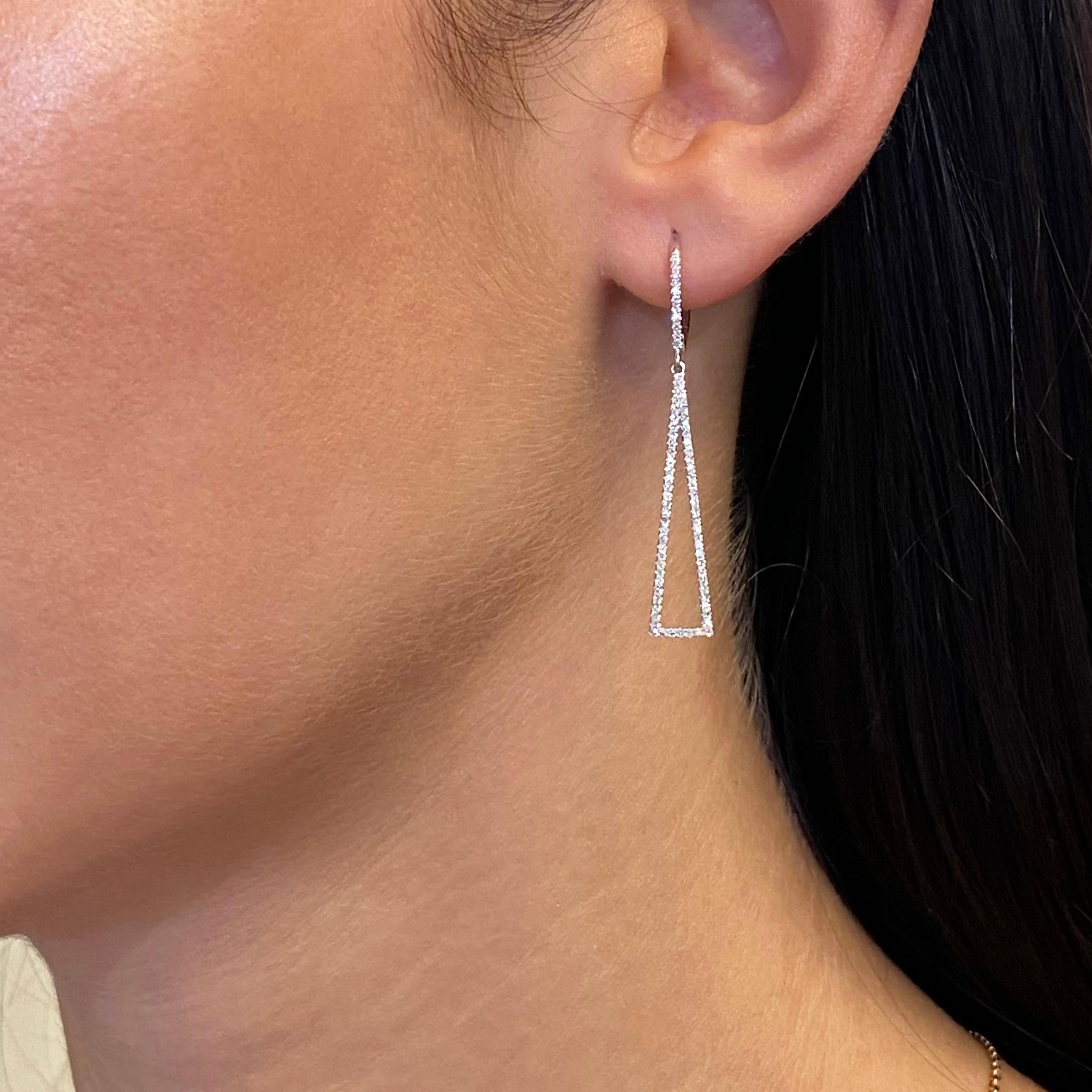 Rachel Koen 14K White Gold Diamond Drop Earrings 0.38Cttw In Excellent Condition For Sale In New York, NY
