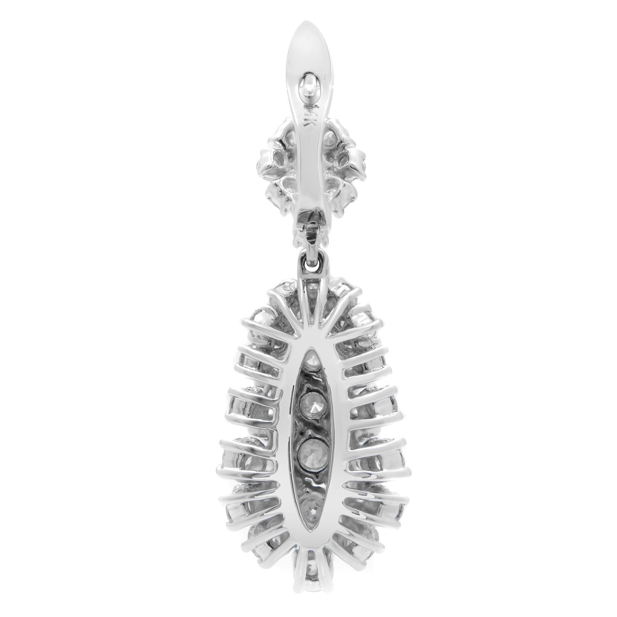 Round Cut Rachel Koen 14K White Gold Diamond Drop Earrings 4.32Cttw For Sale
