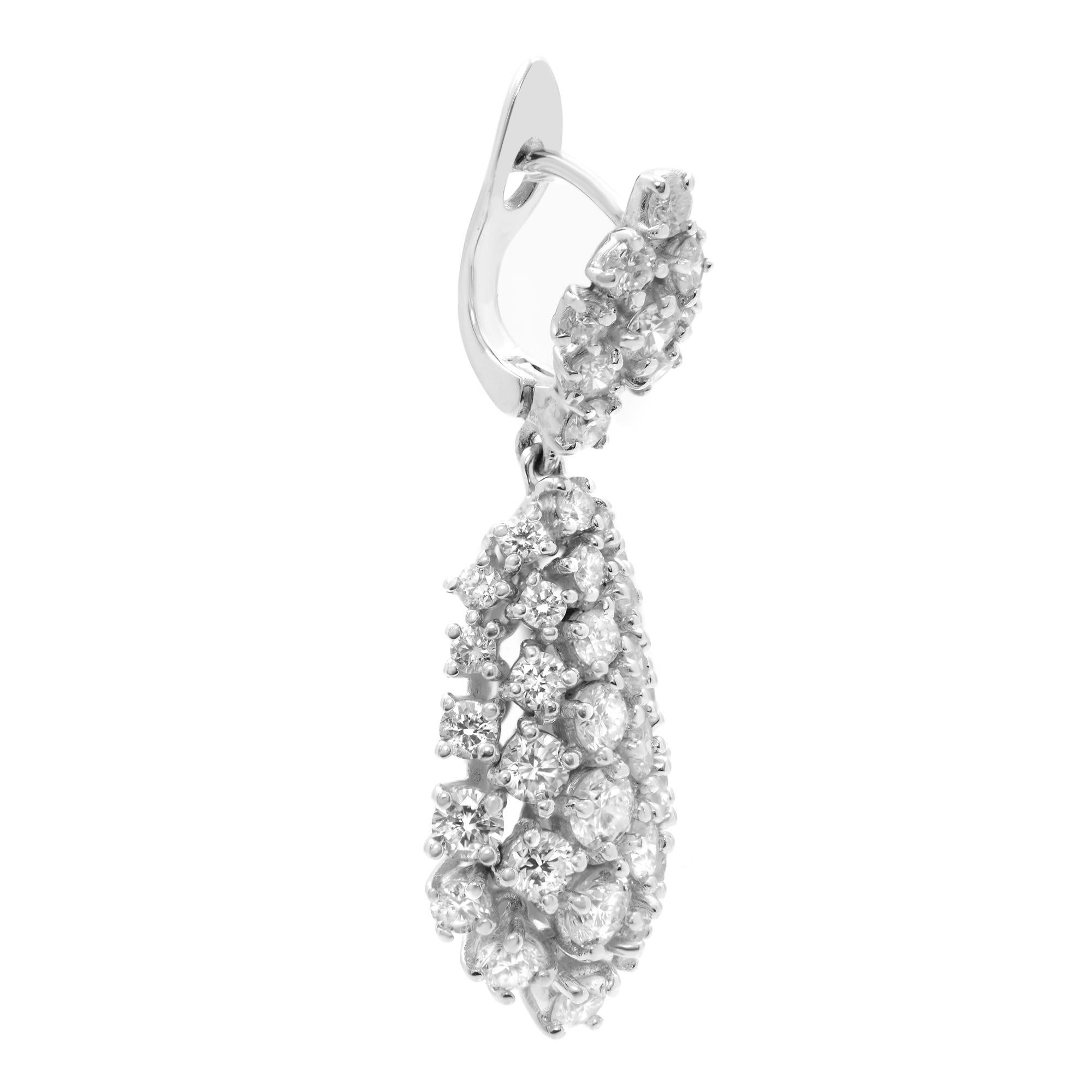 Rachel Koen 14K White Gold Diamond Drop Earrings 4.32Cttw In Excellent Condition For Sale In New York, NY