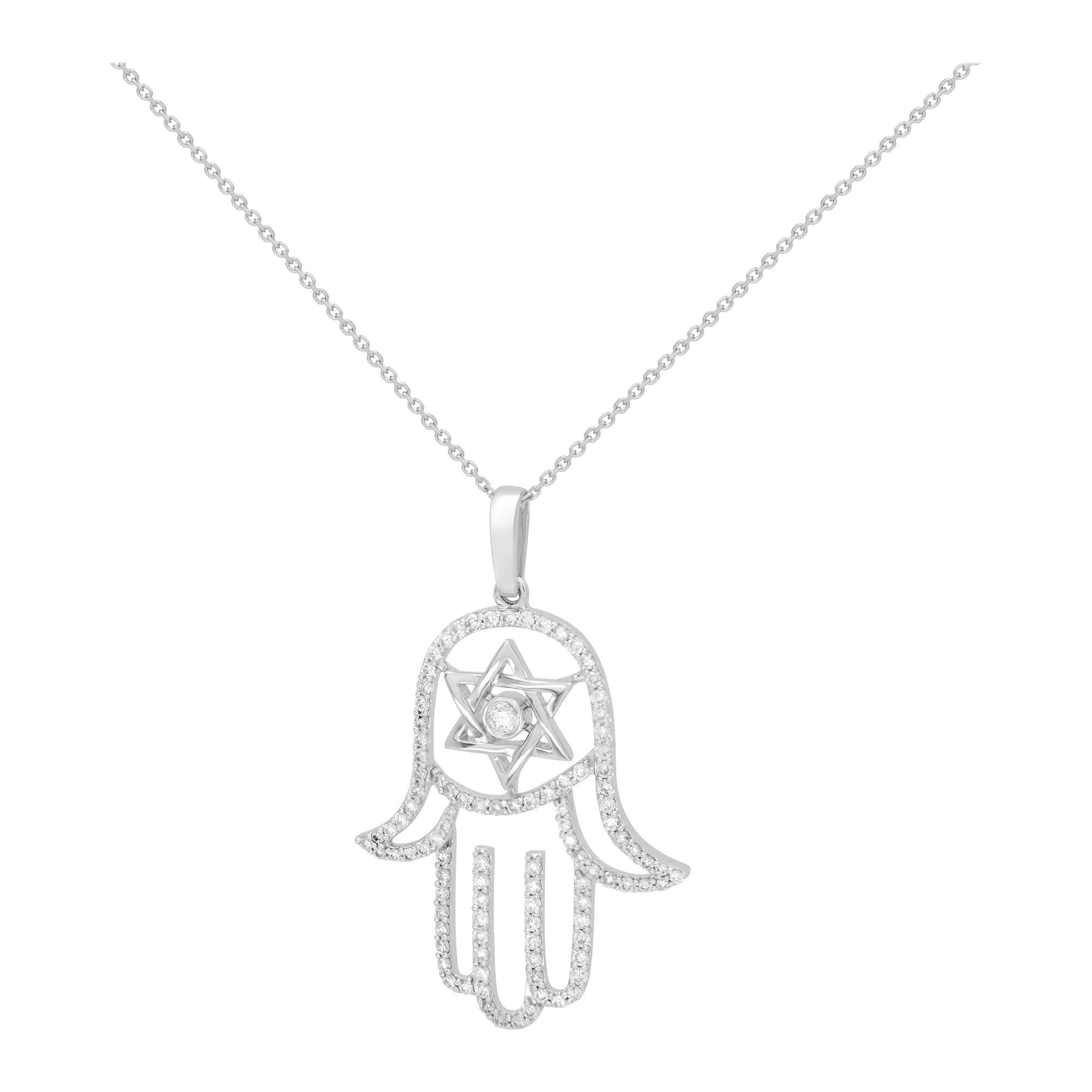 Pendentif étoile De David En Or Blanc 18 Carats – 0,77g – Style Religieux