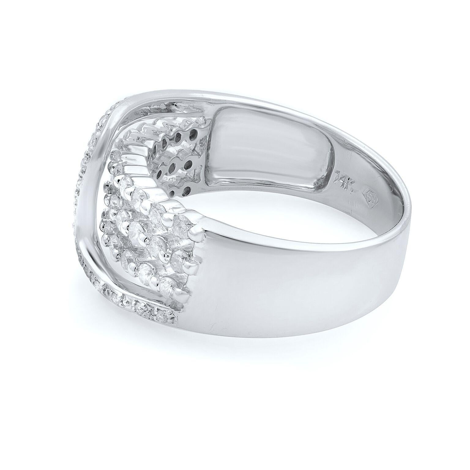 Beautifully made 14k white gold ladies diamond unique cocktail ring comes with multiple excellent cut round diamonds set in micro-prong setting. Diamonds are approximately SI1 clarity and J color. Ring Size 7.5. Comes with a presentable gift box.