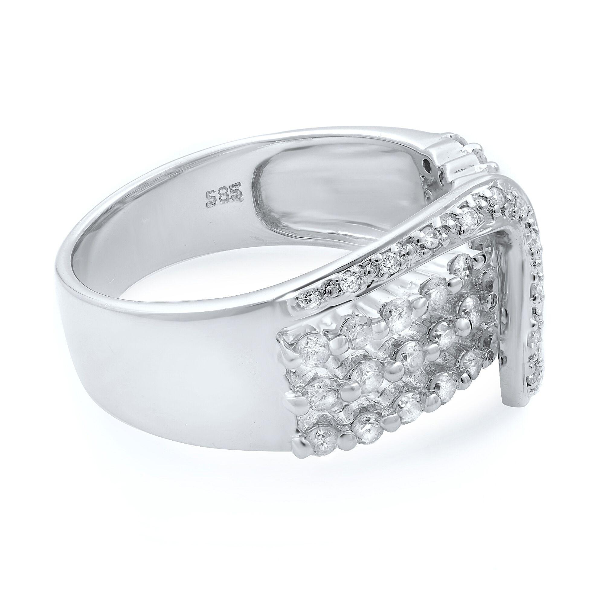 Modern Rachel Koen Diamond Ladies Ring 14K White Gold 0.75 Cttw Size 7.5 For Sale