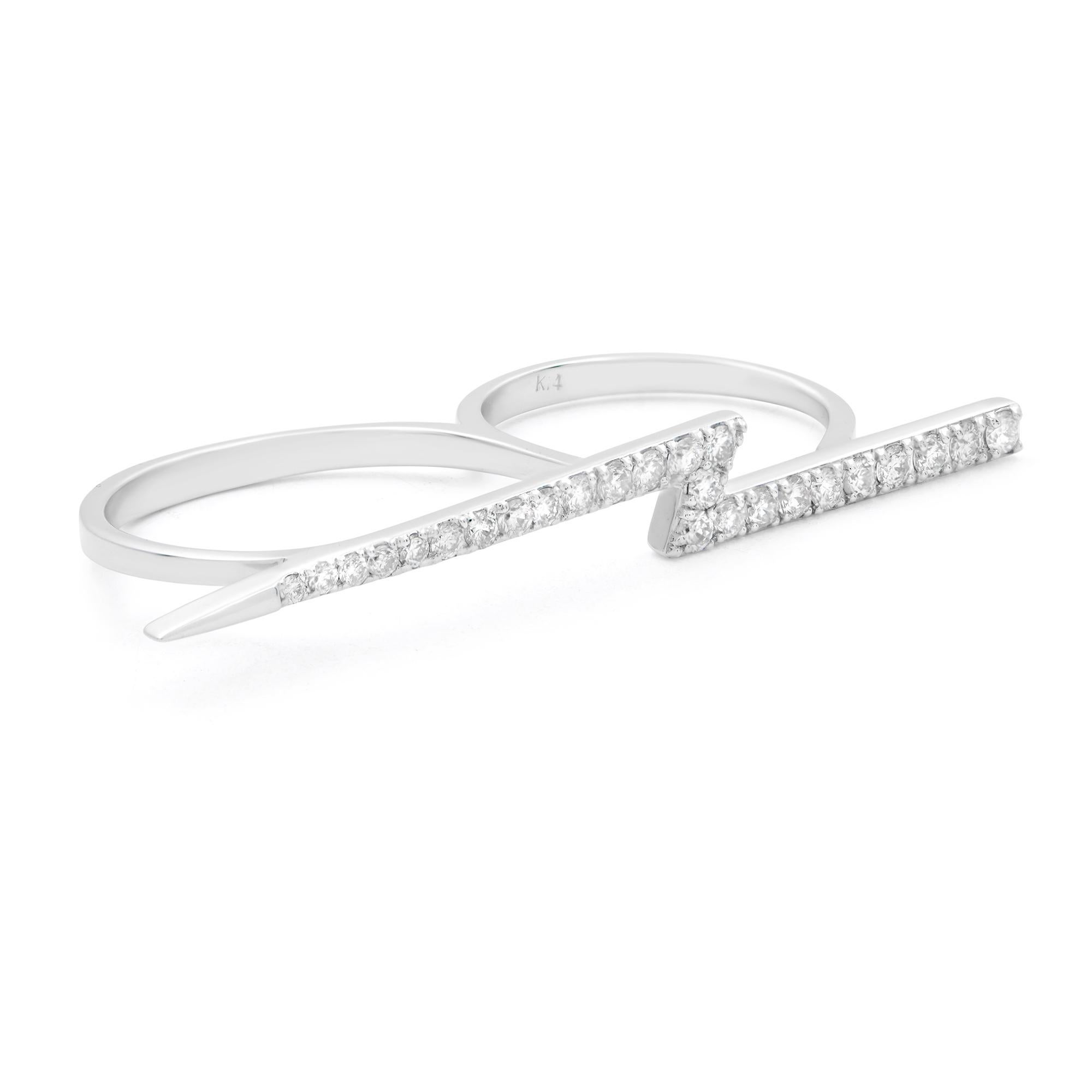 Round Cut Rachel Koen 14k White Gold Diamond Two Finger Trendy Ring 0.54cttw For Sale