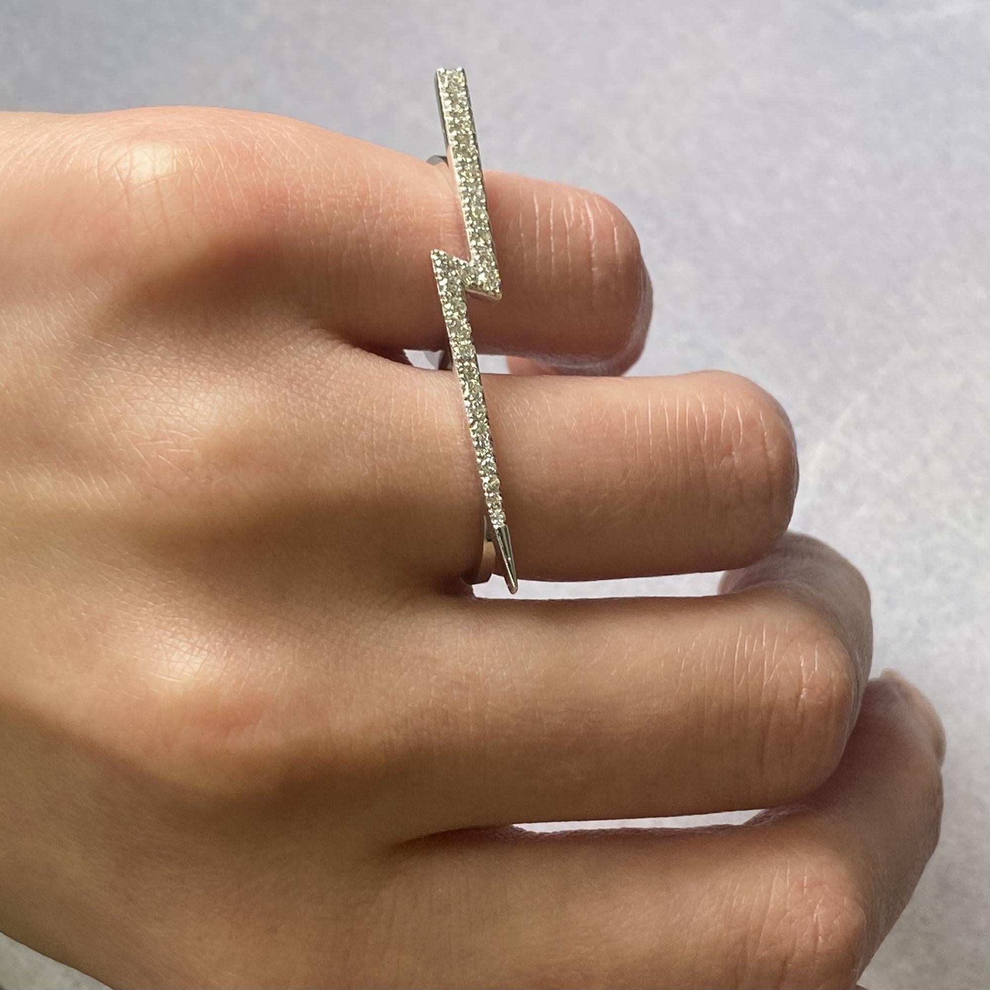 Rachel Koen 14k White Gold Diamond Two Finger Trendy Ring 0.54cttw In New Condition For Sale In New York, NY