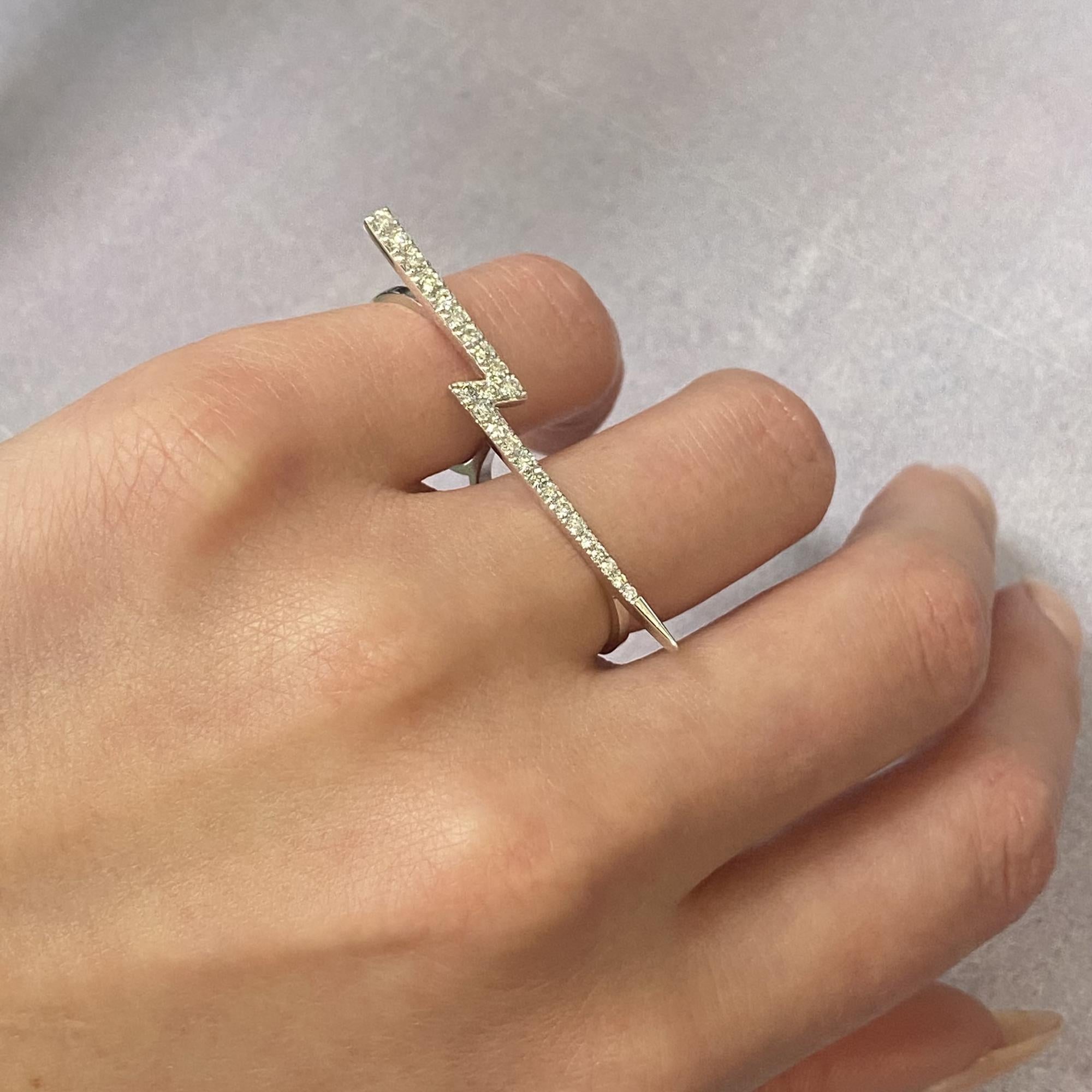 Women's Rachel Koen 14k White Gold Diamond Two Finger Trendy Ring 0.54cttw For Sale